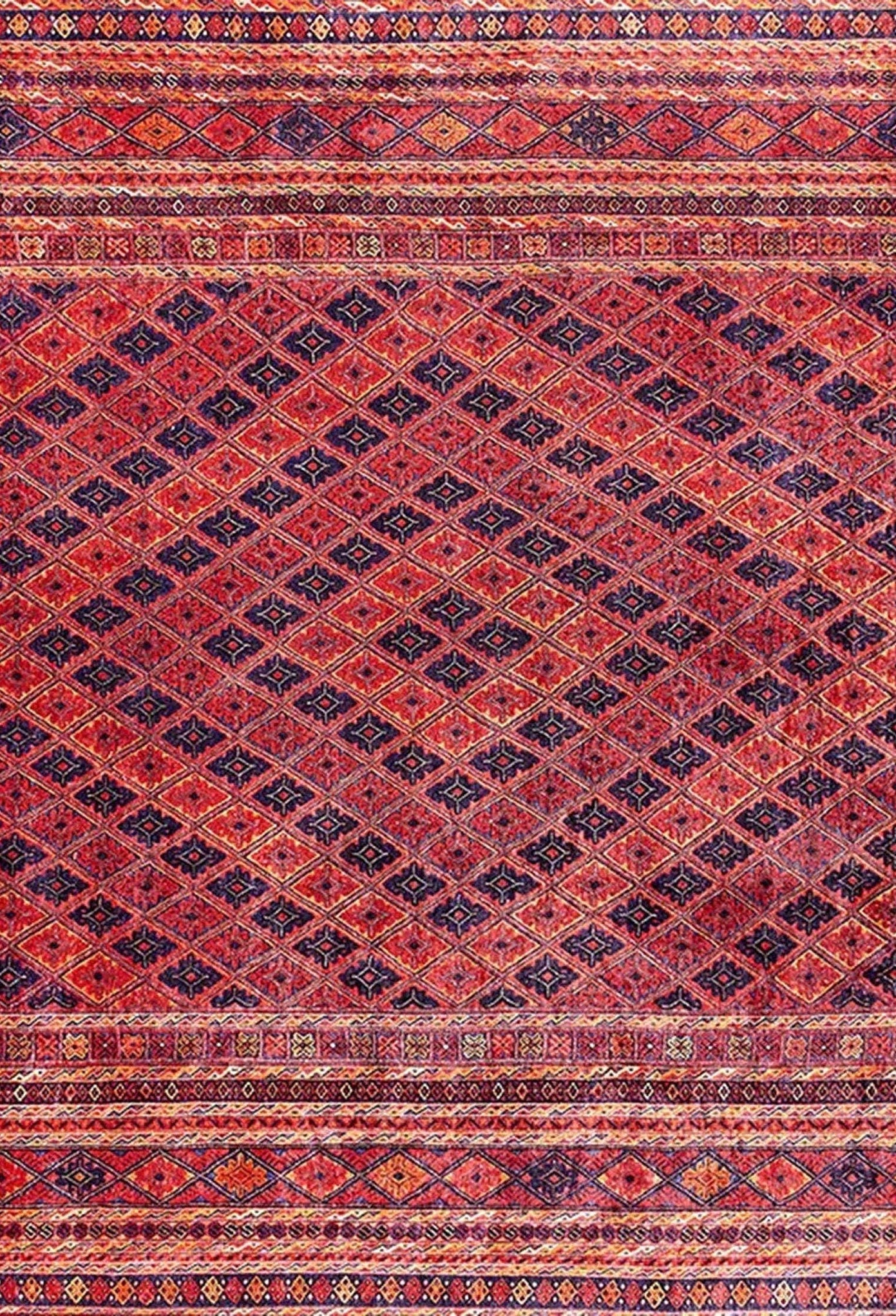 Manda Rug Turkish Kilim Terracotta and Navy Blue Rug