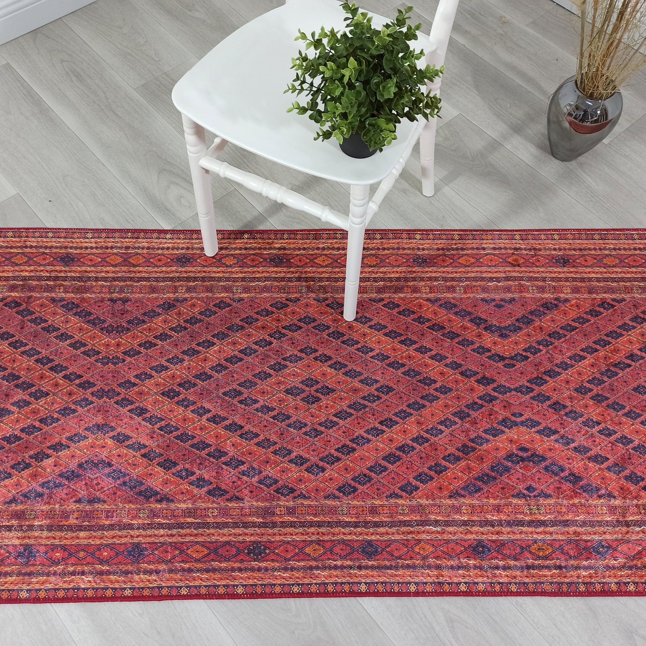 Manda Rug Turkish Kilim Terracotta and Navy Blue Rug