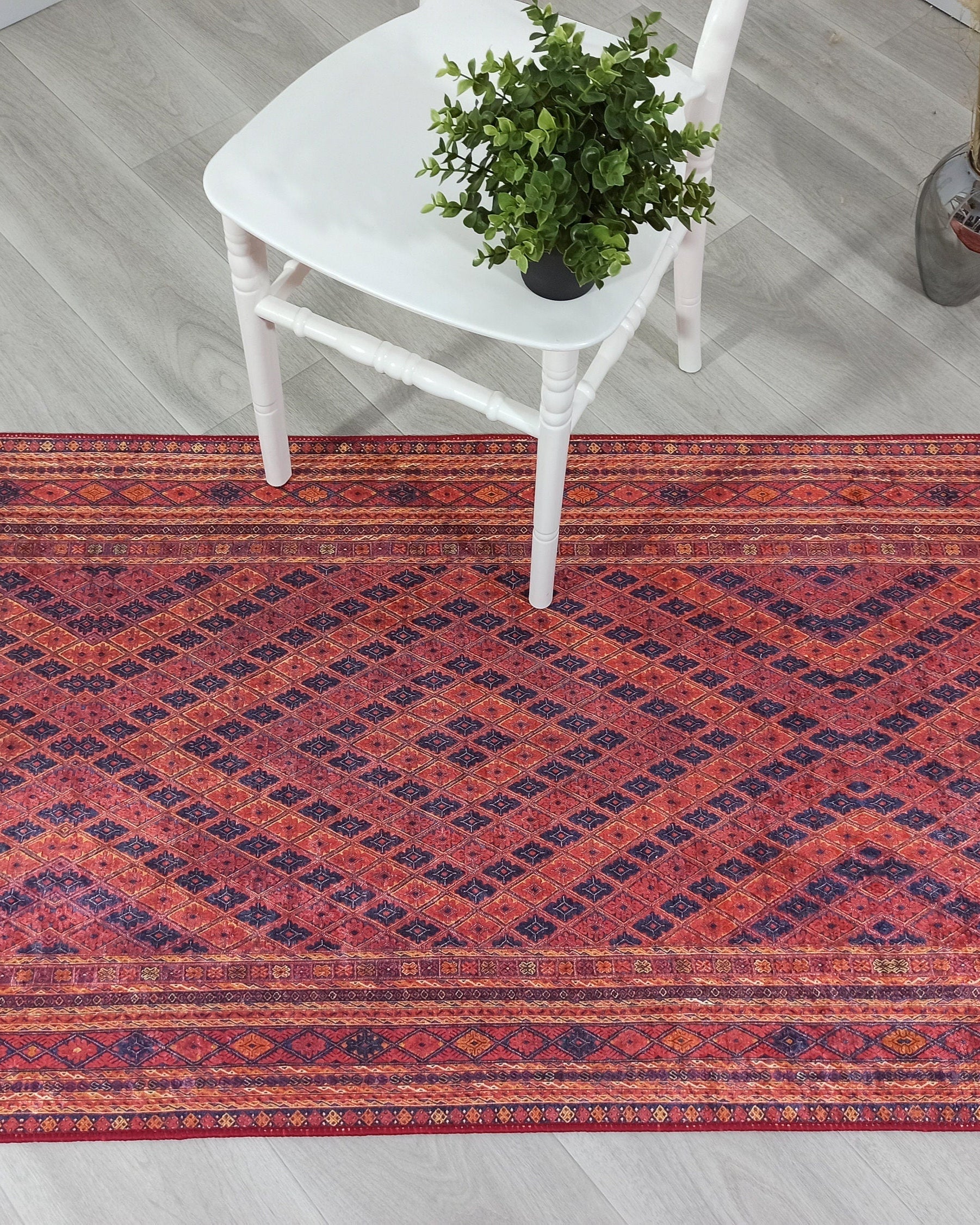Manda Rug Turkish Kilim Terracotta and Navy Blue Rug