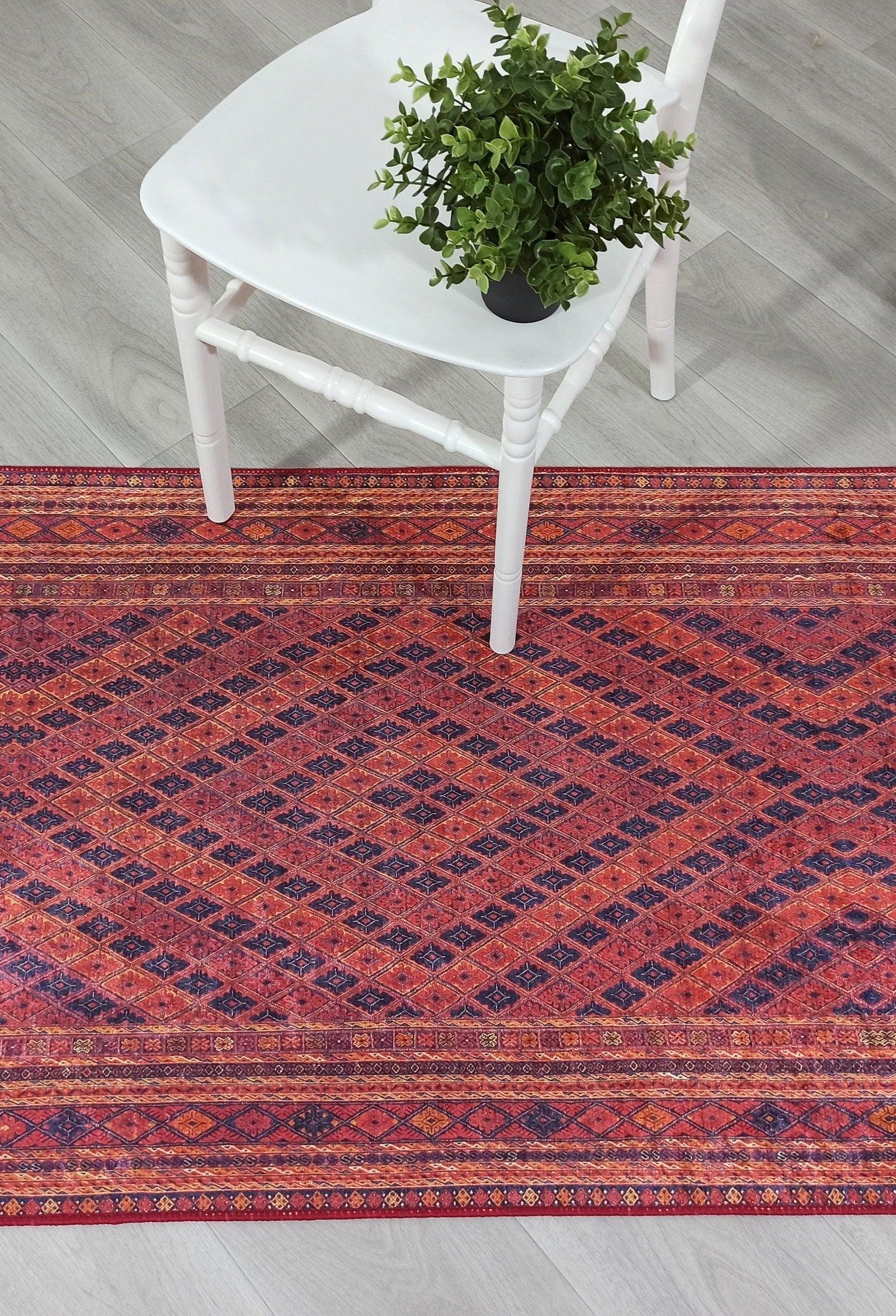 Manda Rug Turkish Kilim Terracotta and Navy Blue Rug