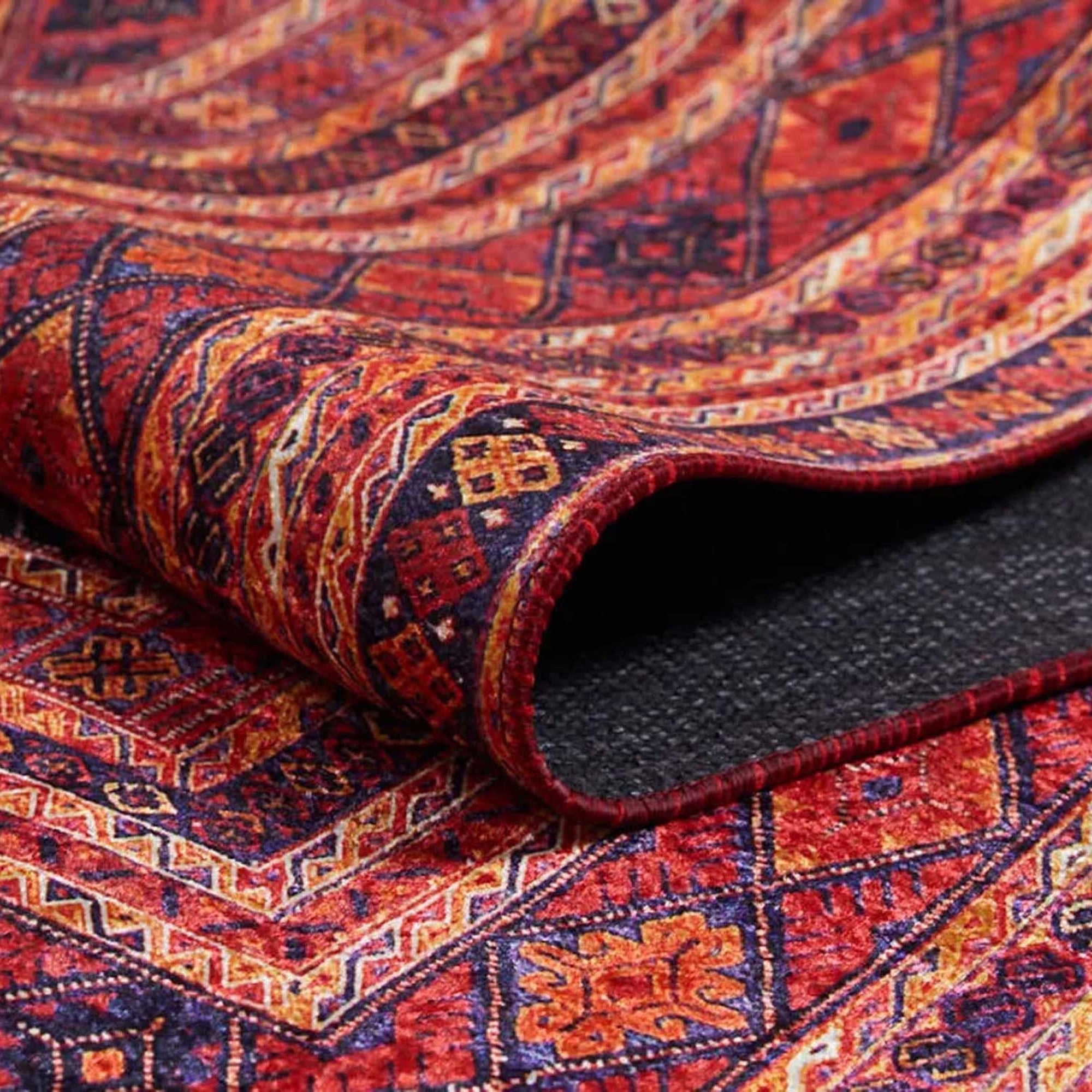 Manda Rug Turkish Kilim Terracotta and Navy Blue Rug