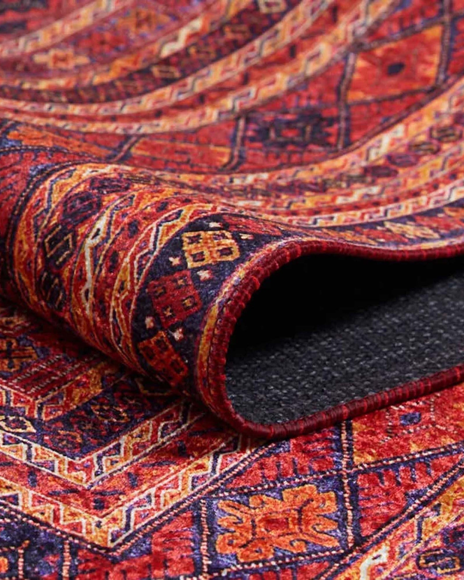 Manda Rug Turkish Kilim Terracotta and Navy Blue Rug