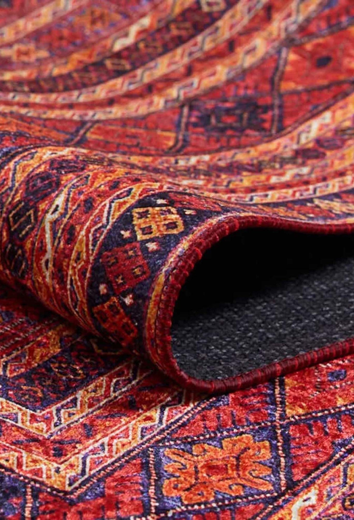 Manda Rug Turkish Kilim Terracotta and Navy Blue Rug