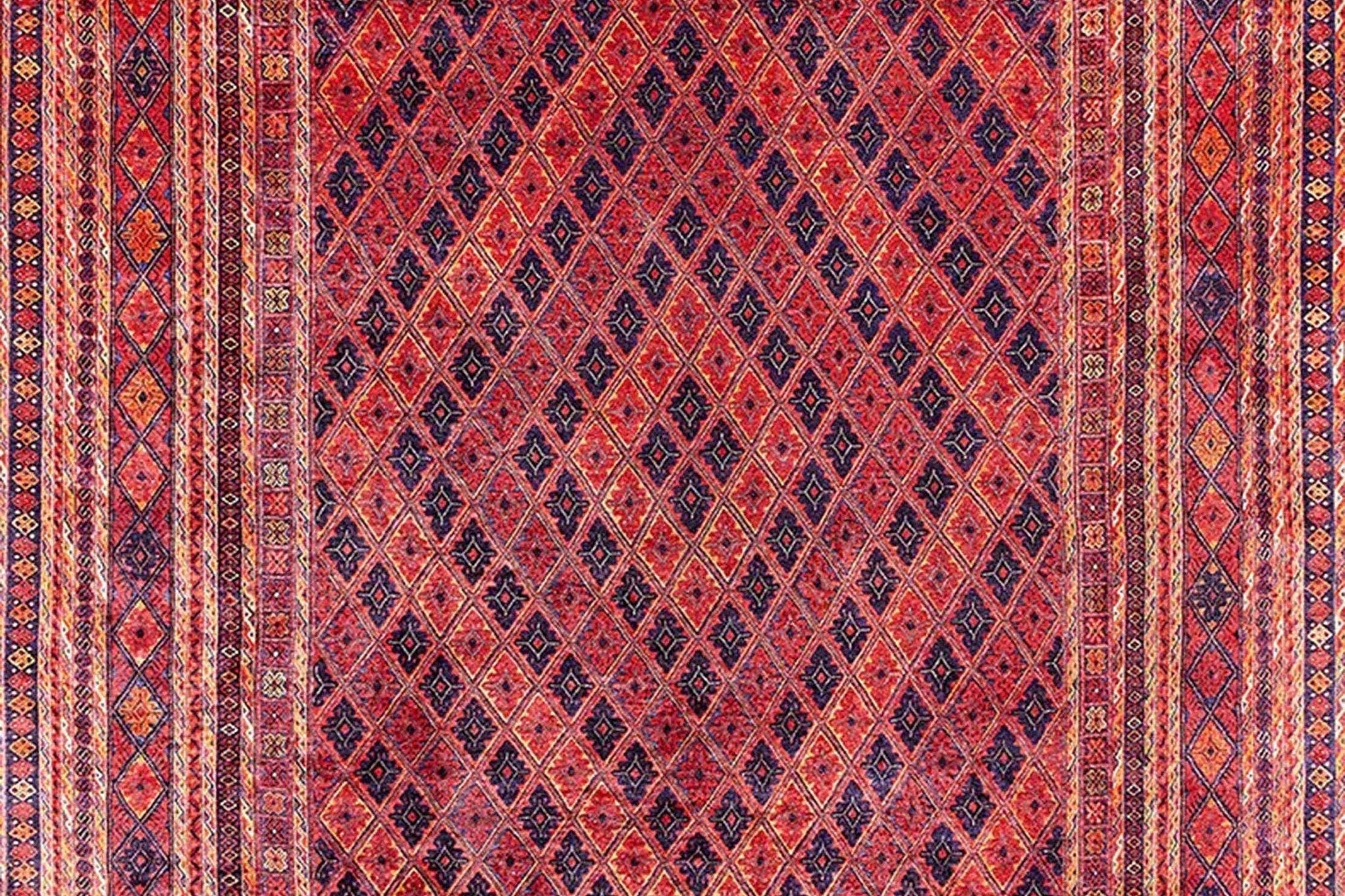 Manda Rug Turkish Kilim Terracotta and Navy Blue Rug