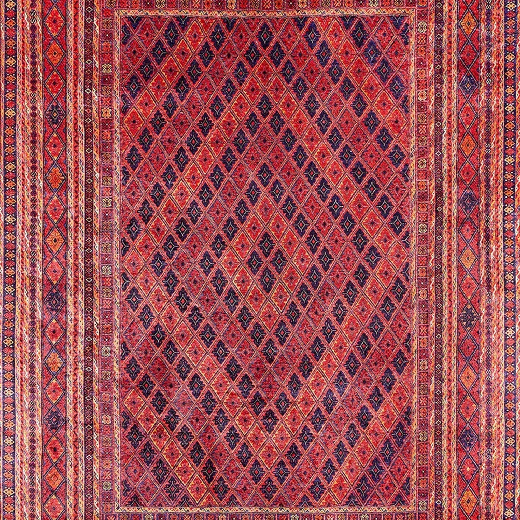 Manda Rug Turkish Kilim Terracotta and Navy Blue Rug