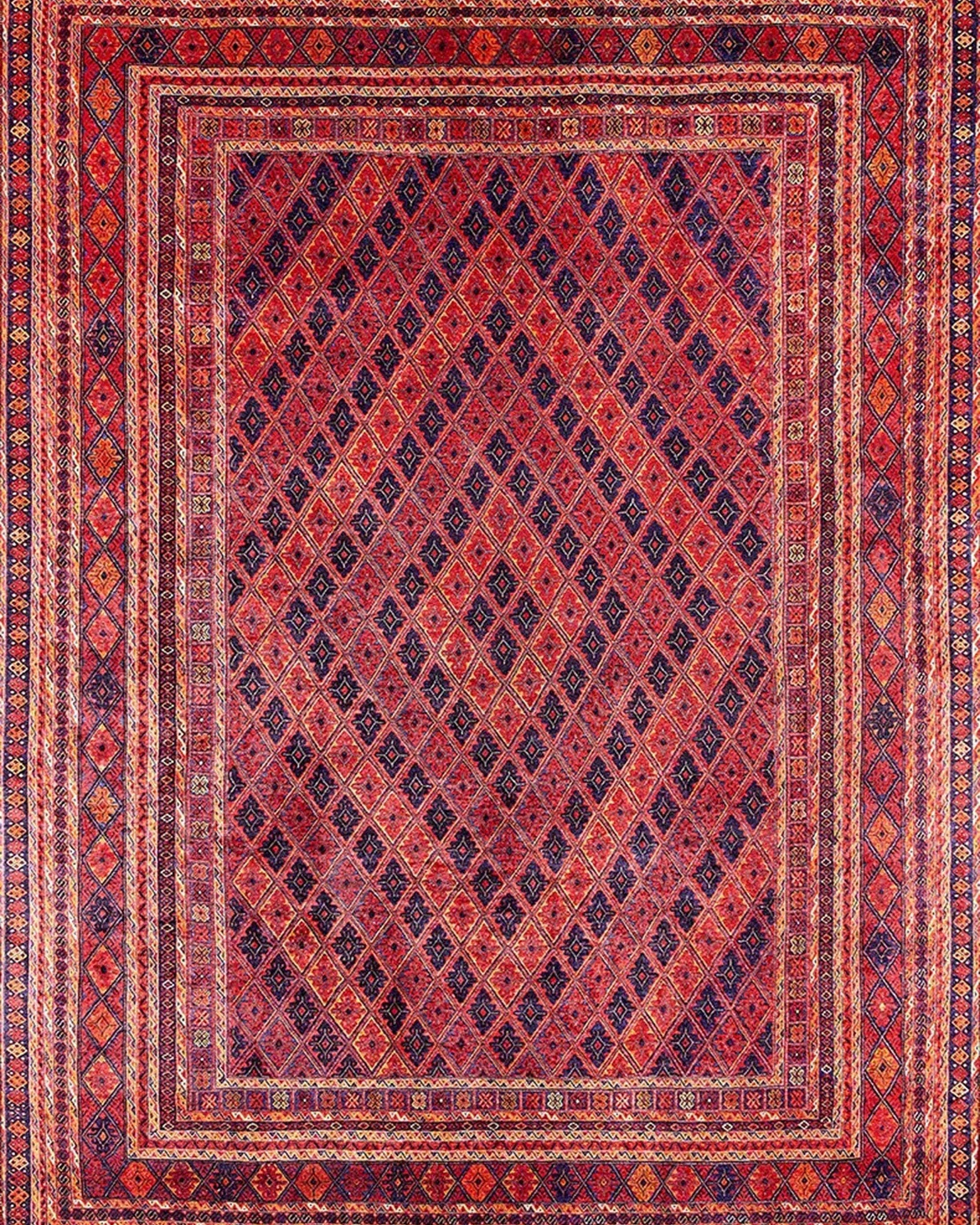 Manda Rug Turkish Kilim Terracotta and Navy Blue Rug