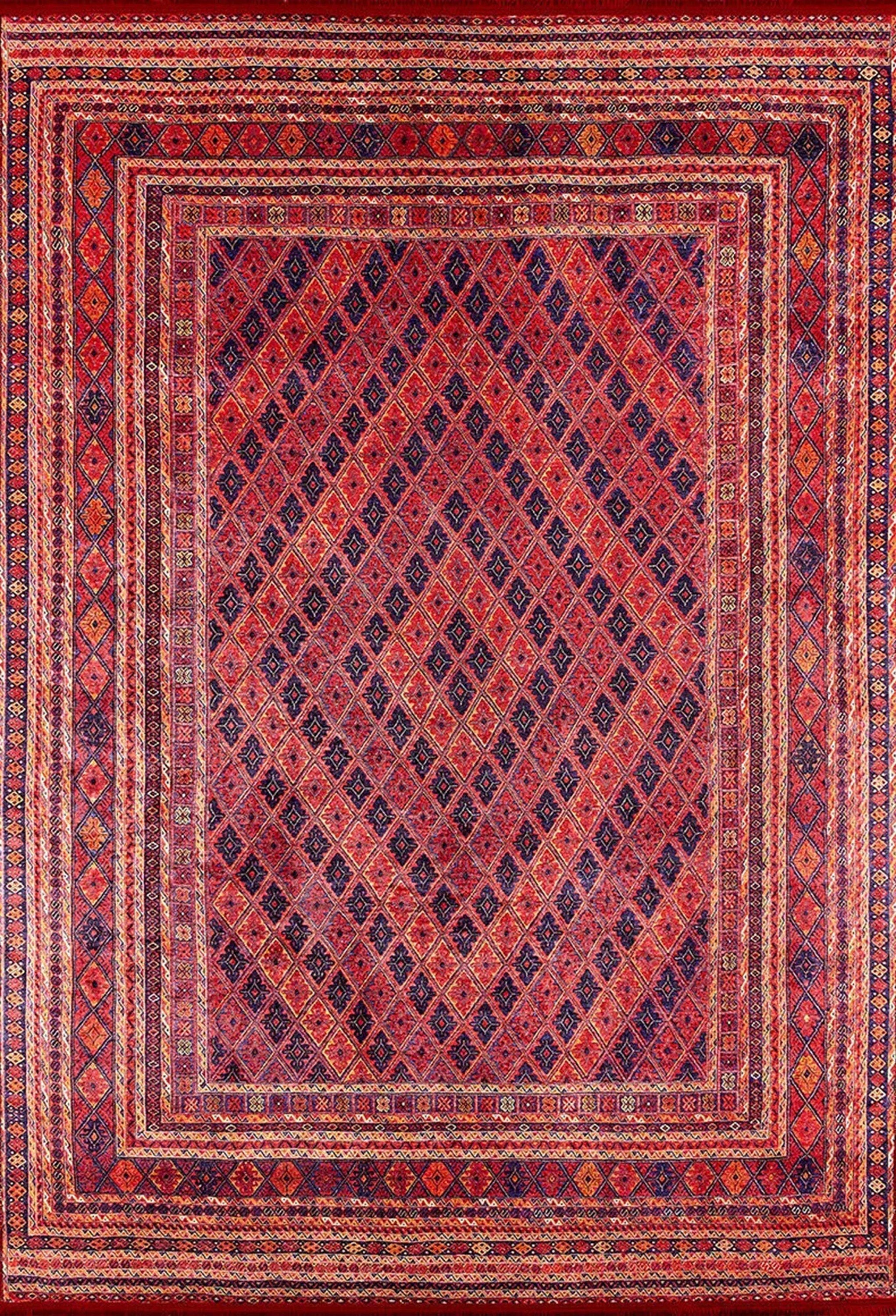 Manda Rug Turkish Kilim Terracotta and Navy Blue Rug