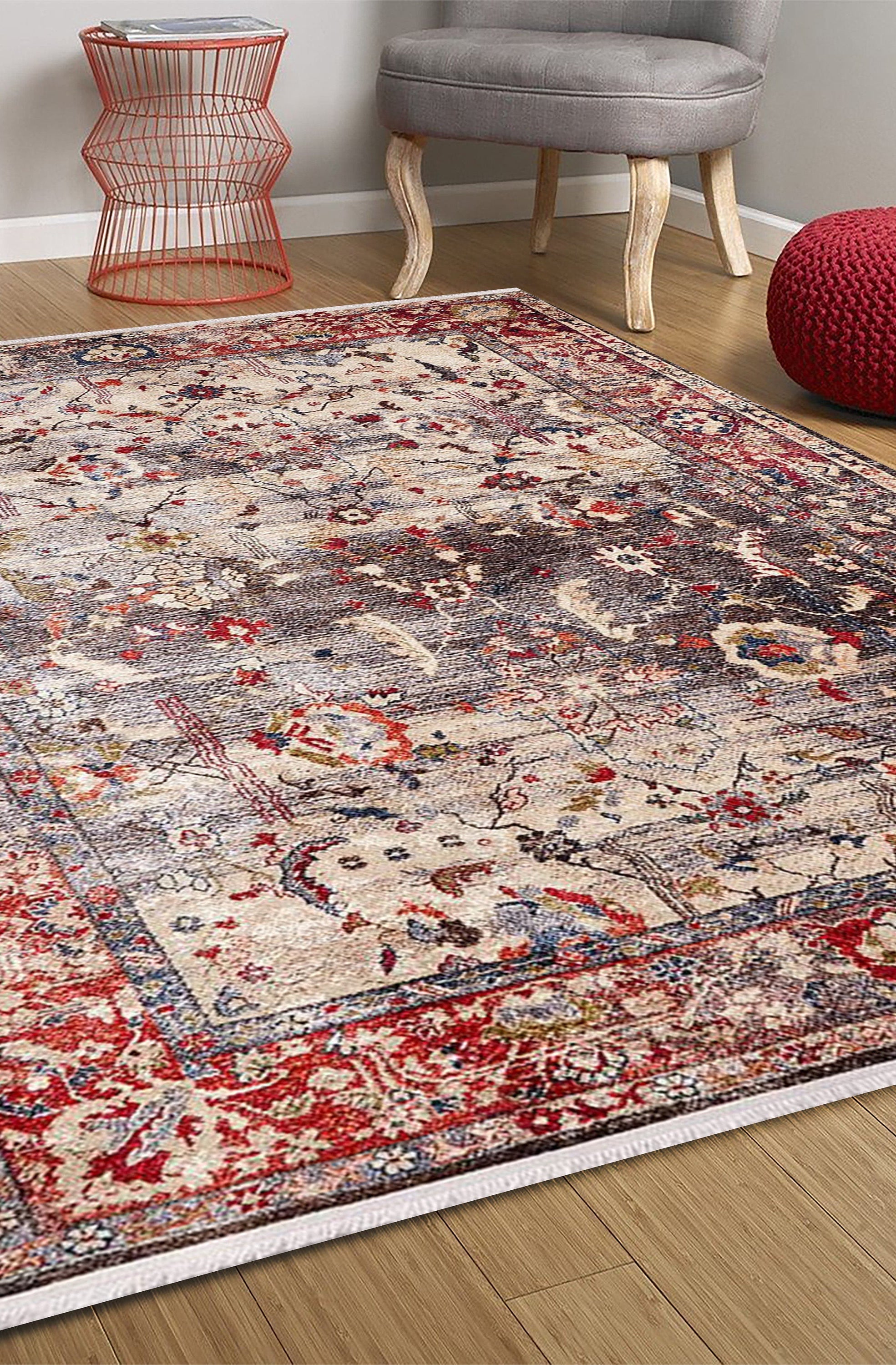 Marita Warm Turkish Oushak Beige Red Rug