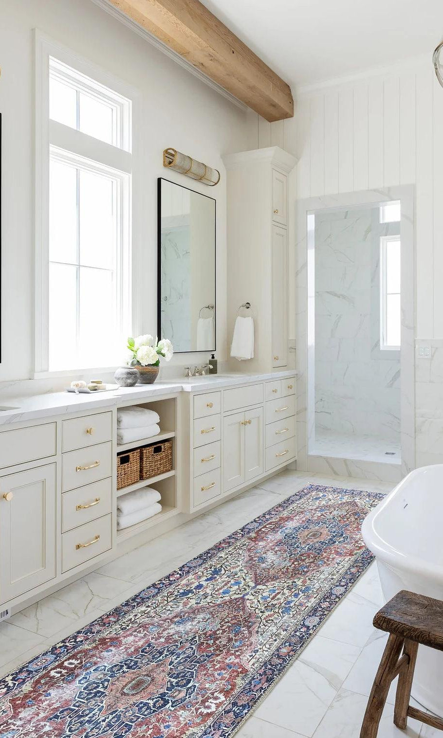 Mero Rug Persian Medallion Distressed Navy Blue Brown Rug