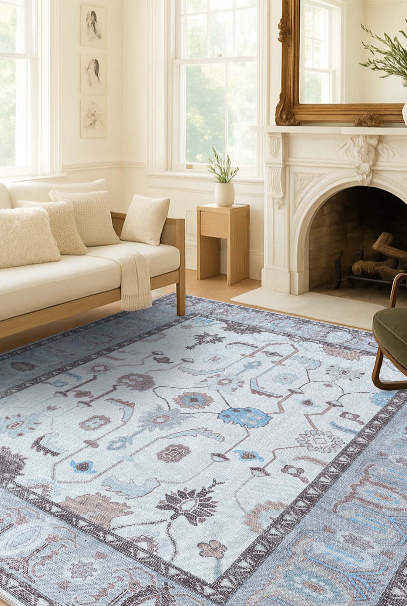 Midha White Gray Brown Modern Oushak Rug