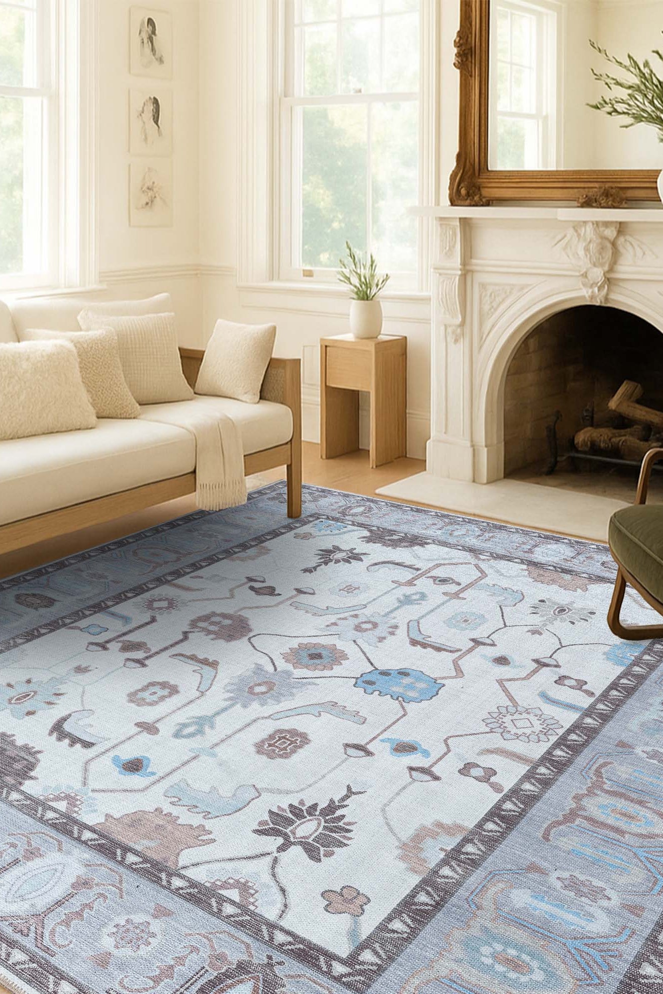 Midha White Gray Brown Modern Oushak Rug