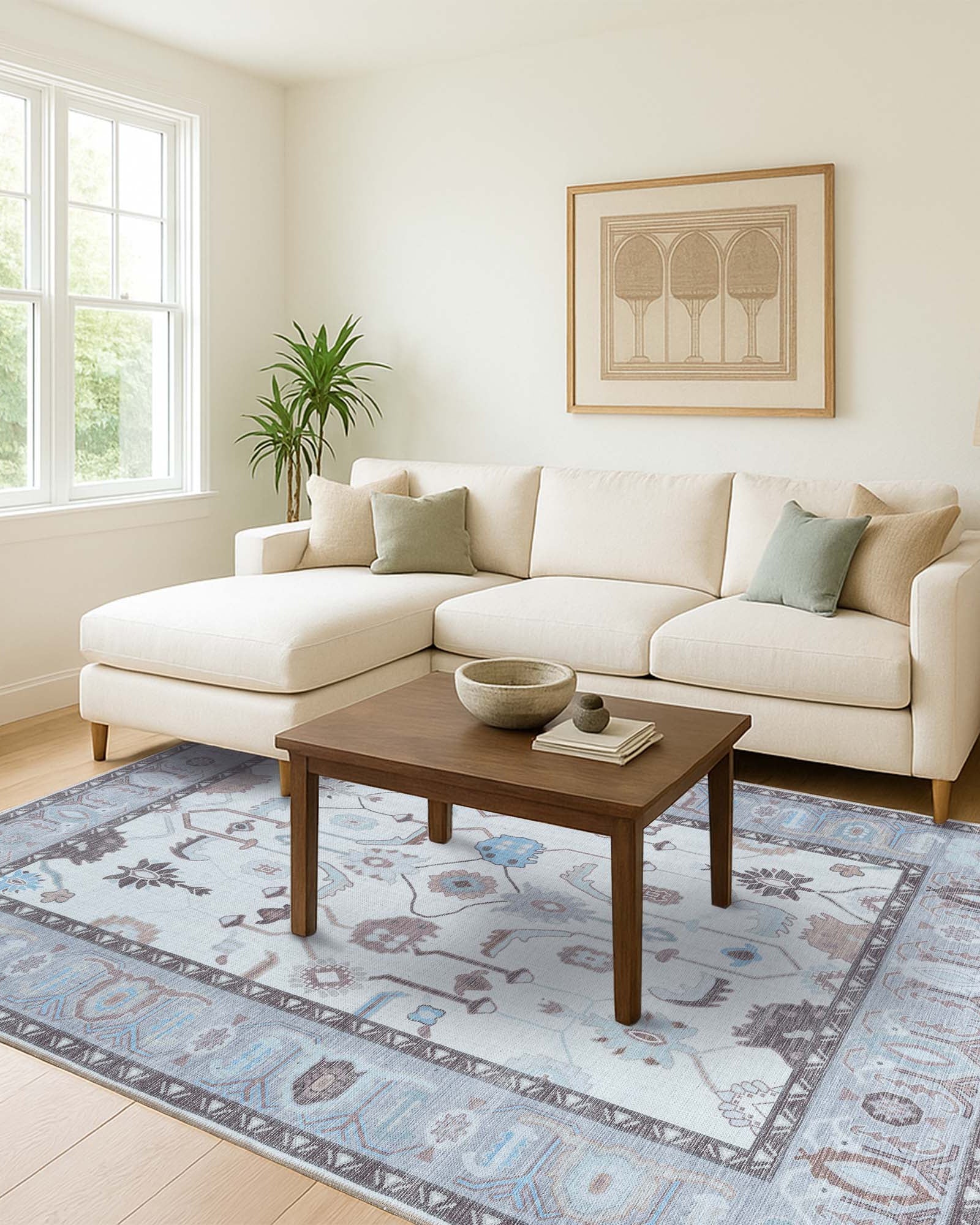 Midha White Gray Brown Modern Oushak Rug