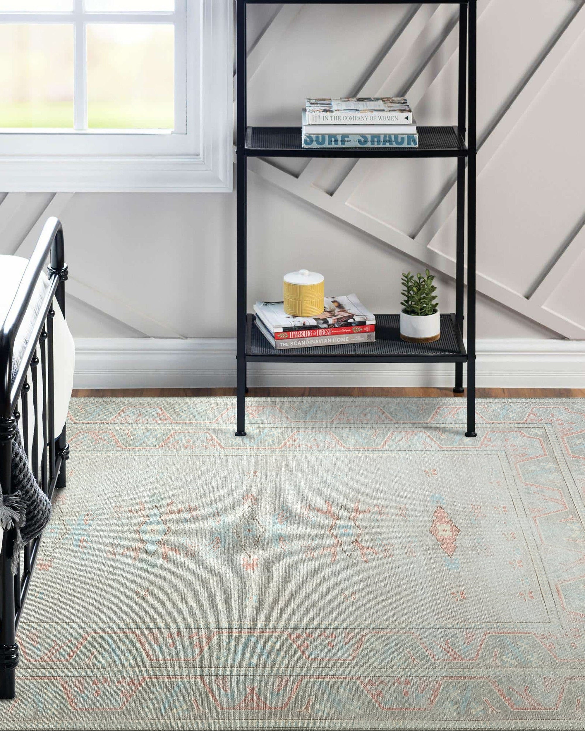 Milas Muted Baby Blue & Pale Blush Turkish Rug