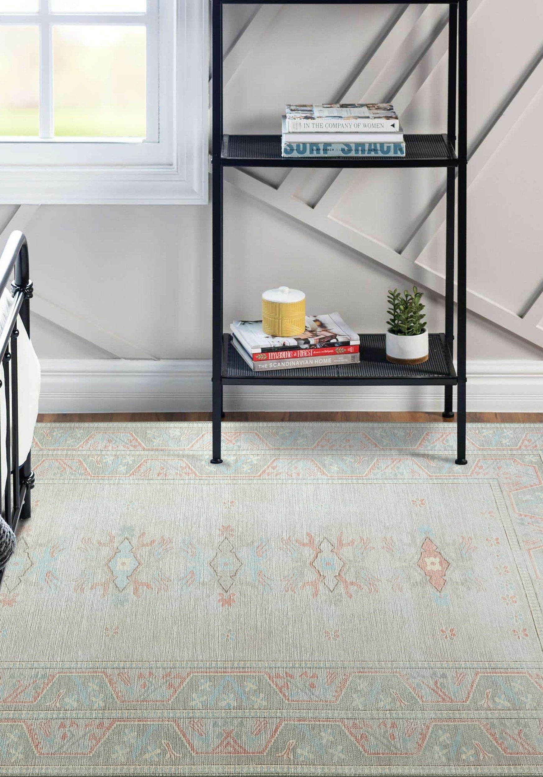 Milas Muted Baby Blue & Pale Blush Turkish Rug