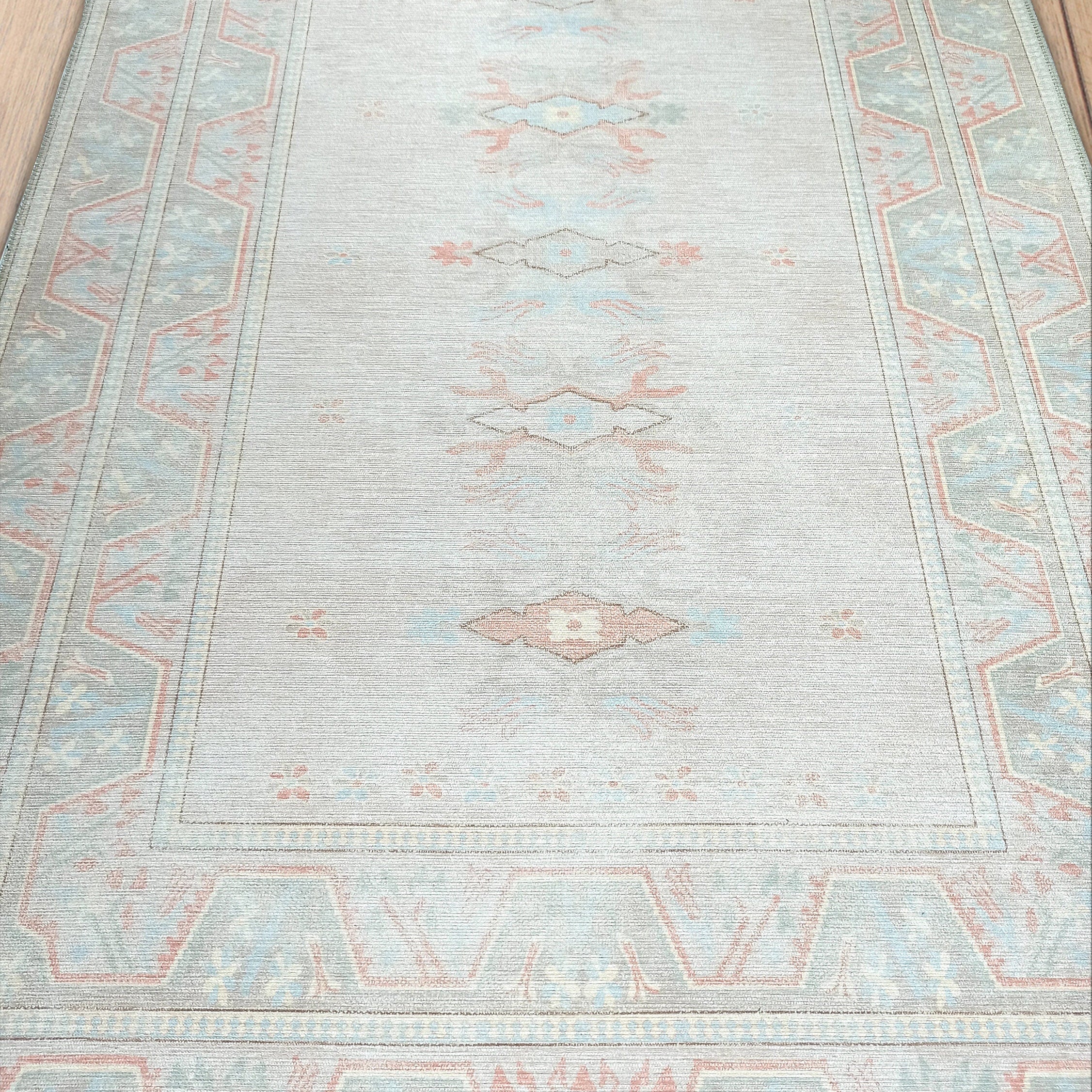 Milas Muted Baby Blue & Pale Blush Turkish Rug