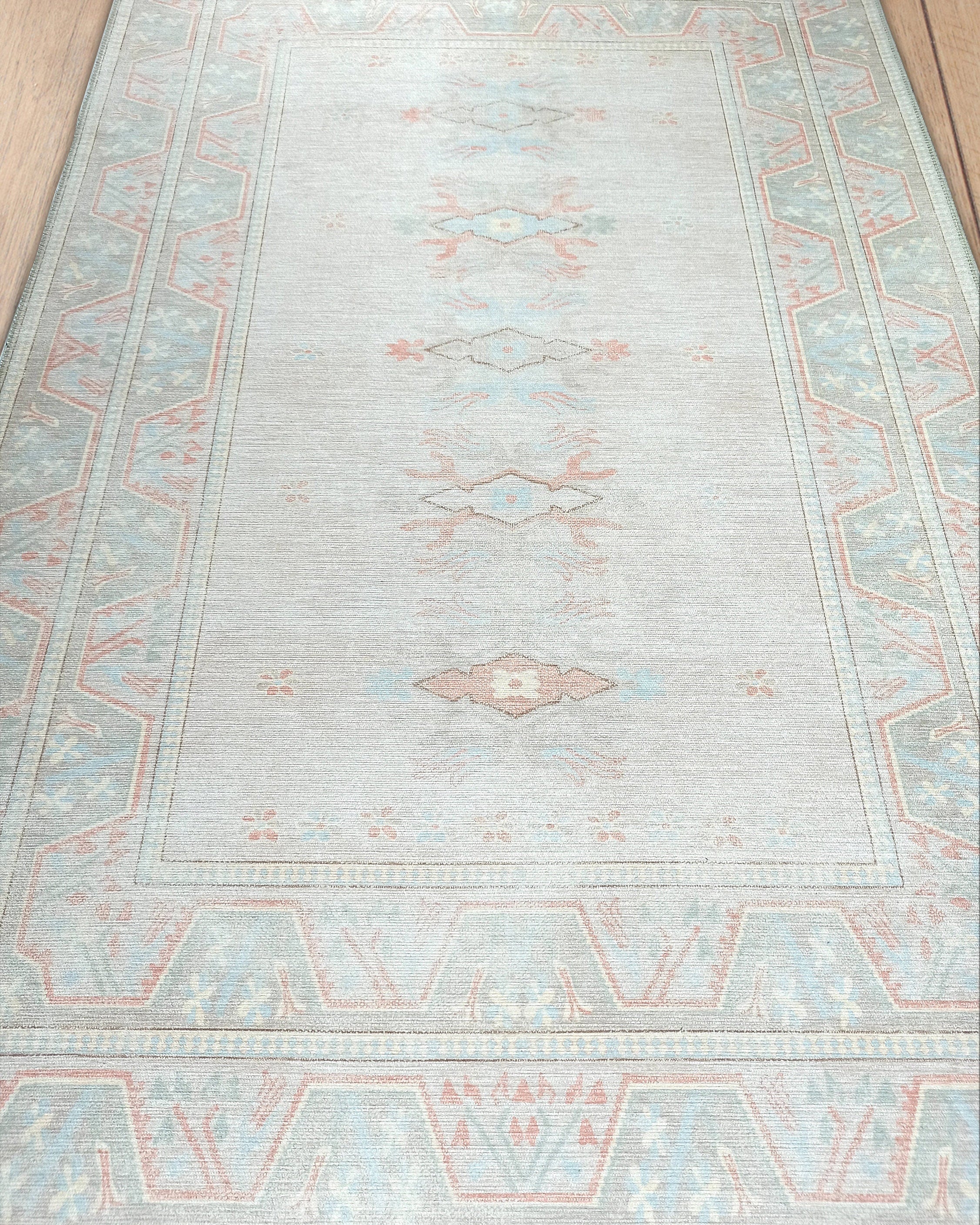 Milas Muted Baby Blue & Pale Blush Turkish Rug