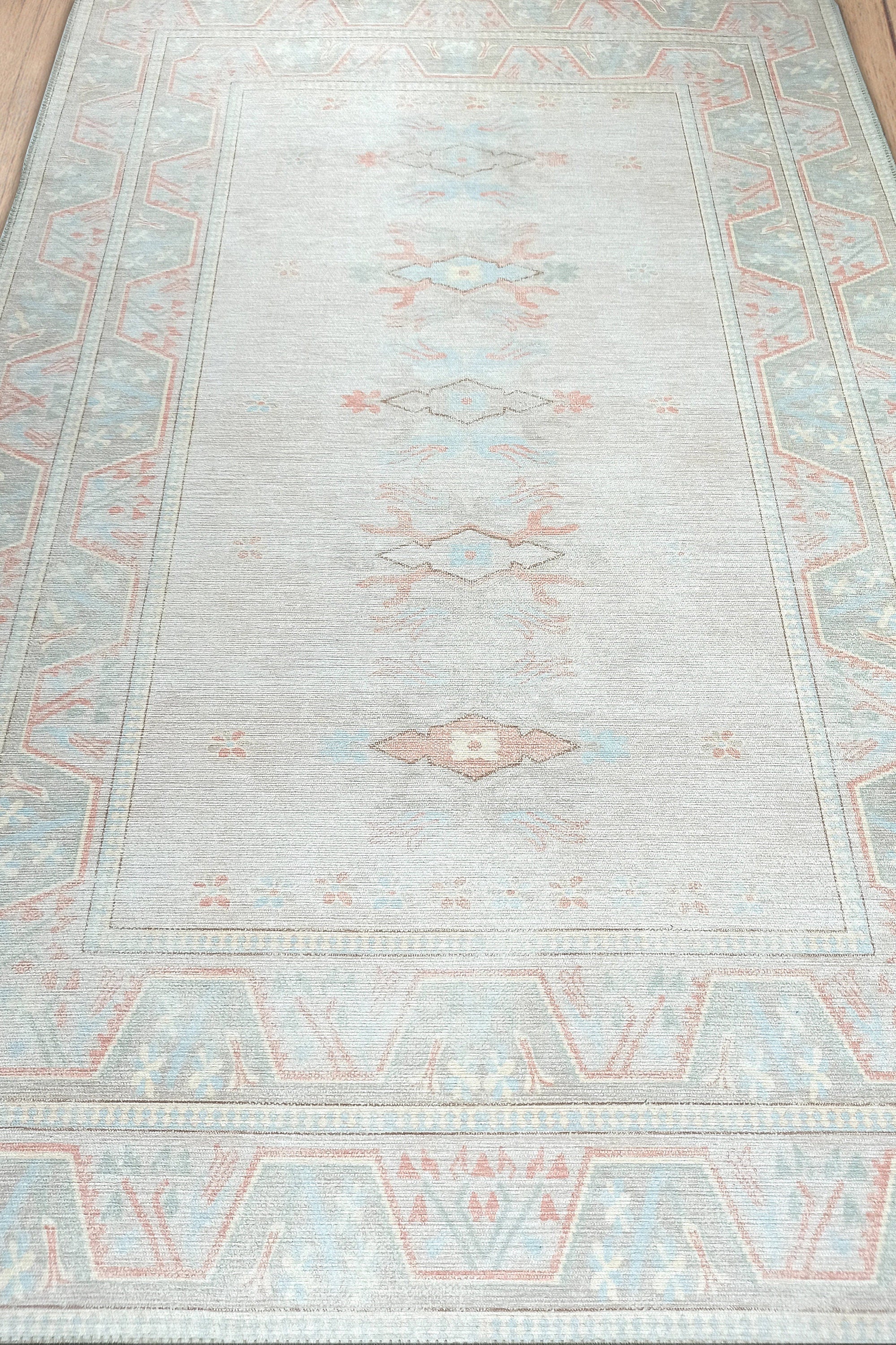 Milas Muted Baby Blue & Pale Blush Turkish Rug