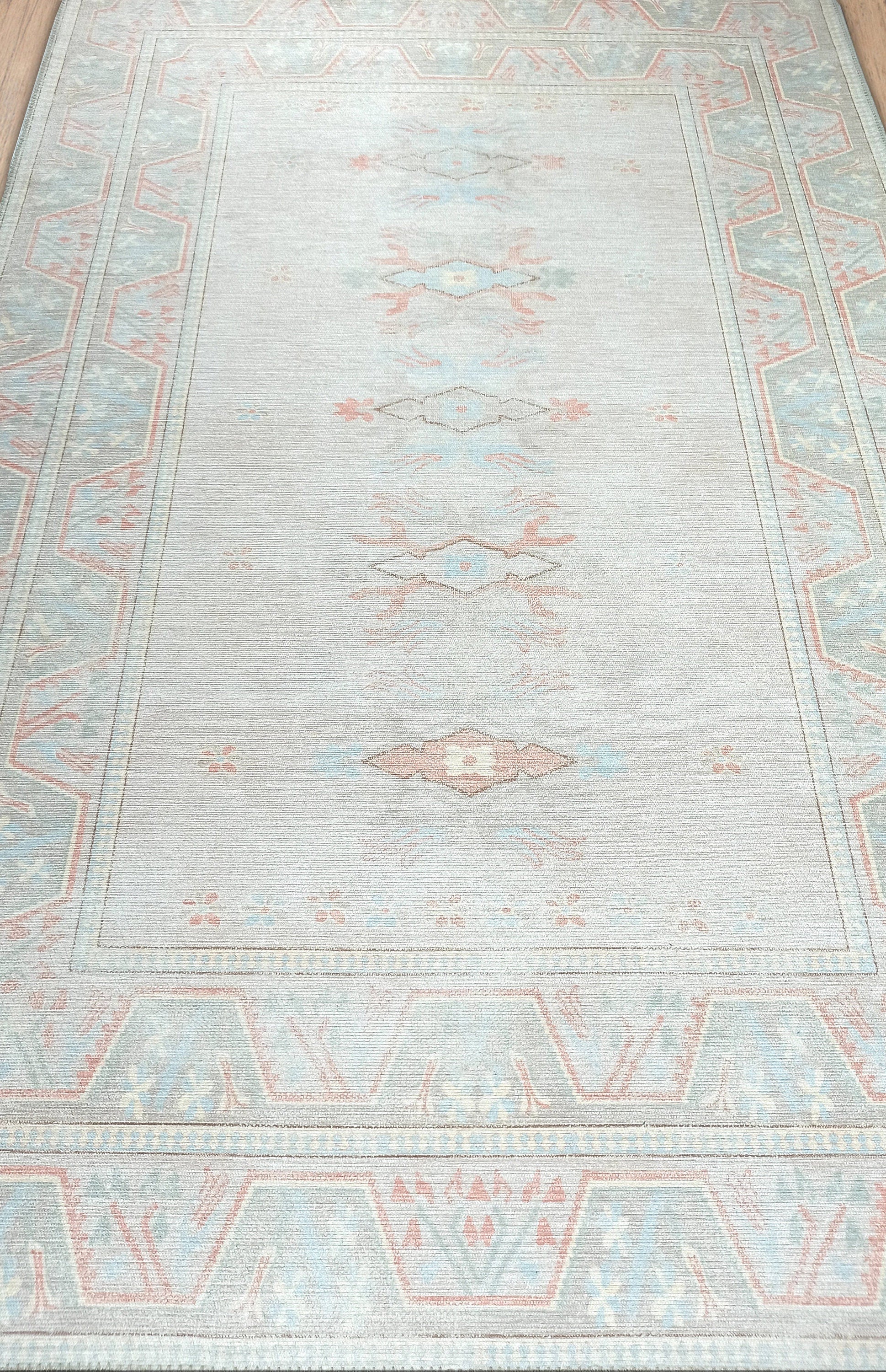 Milas Muted Baby Blue & Pale Blush Turkish Rug