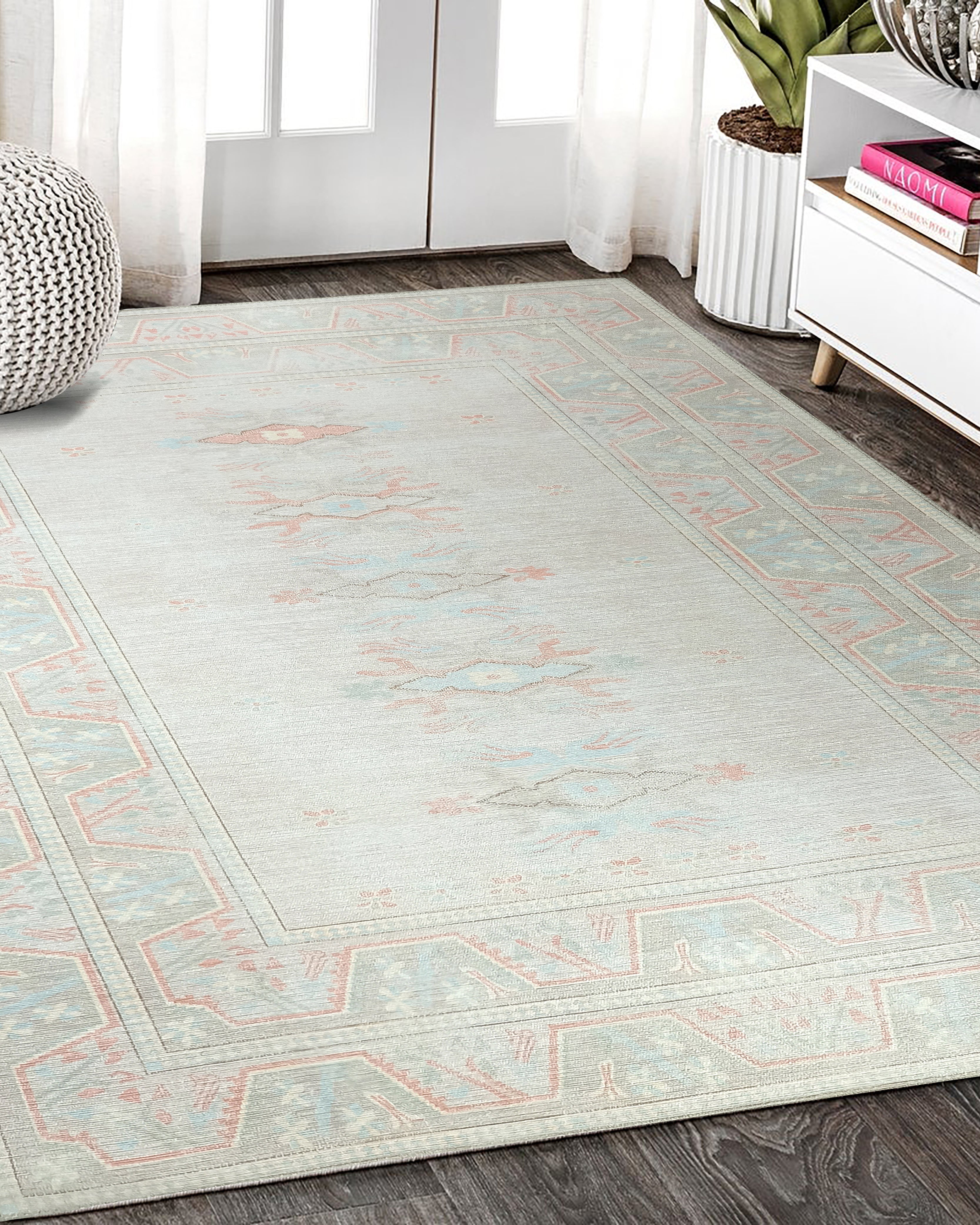 Milas Muted Baby Blue & Pale Blush Turkish Rug