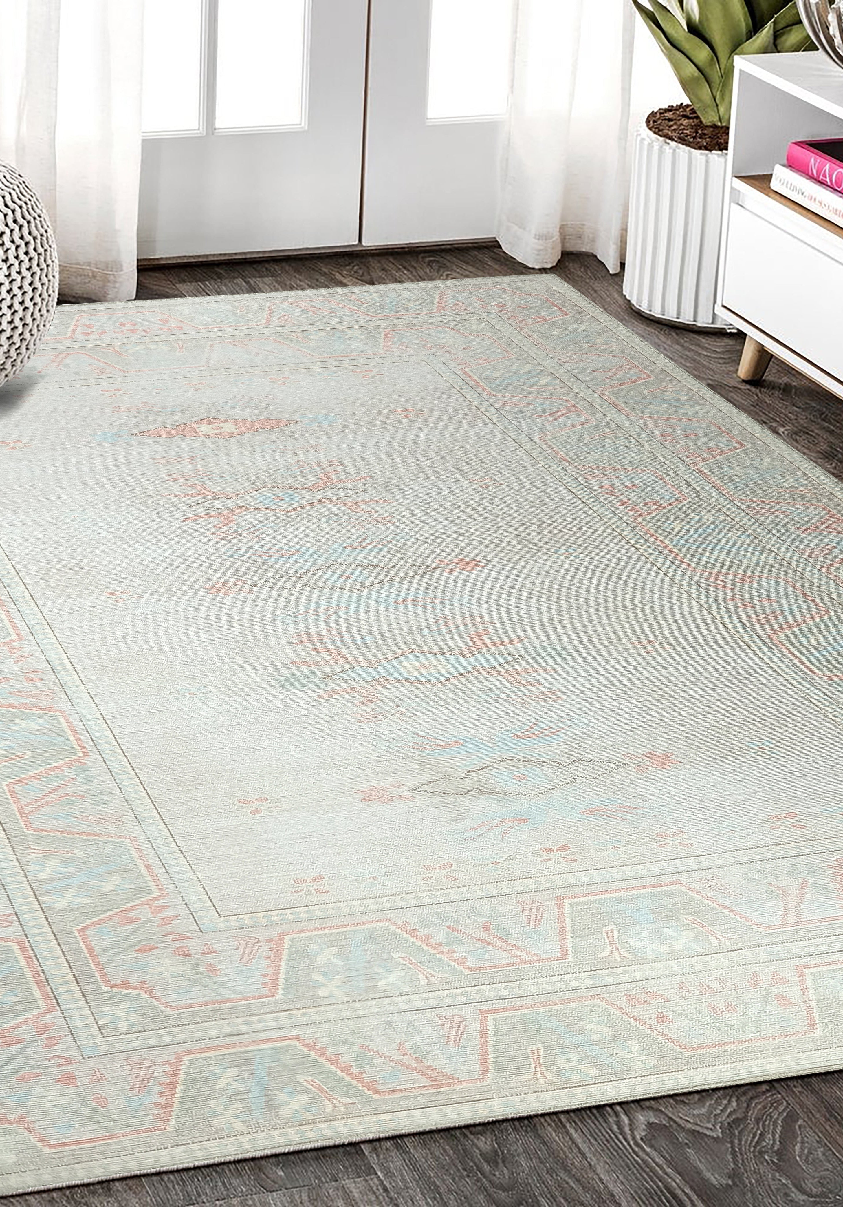 Milas Muted Baby Blue & Pale Blush Turkish Rug