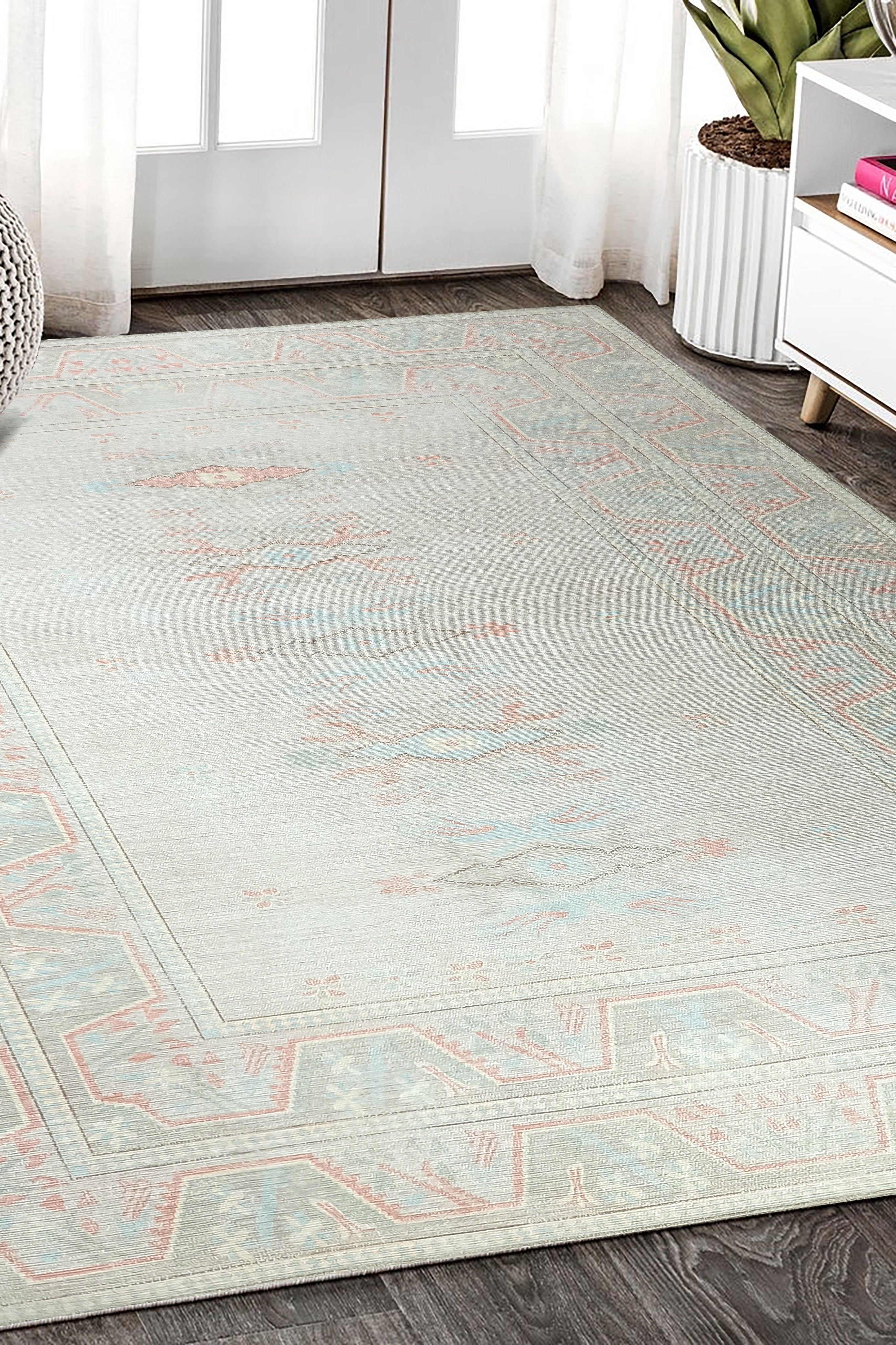 Milas Muted Baby Blue & Pale Blush Turkish Rug
