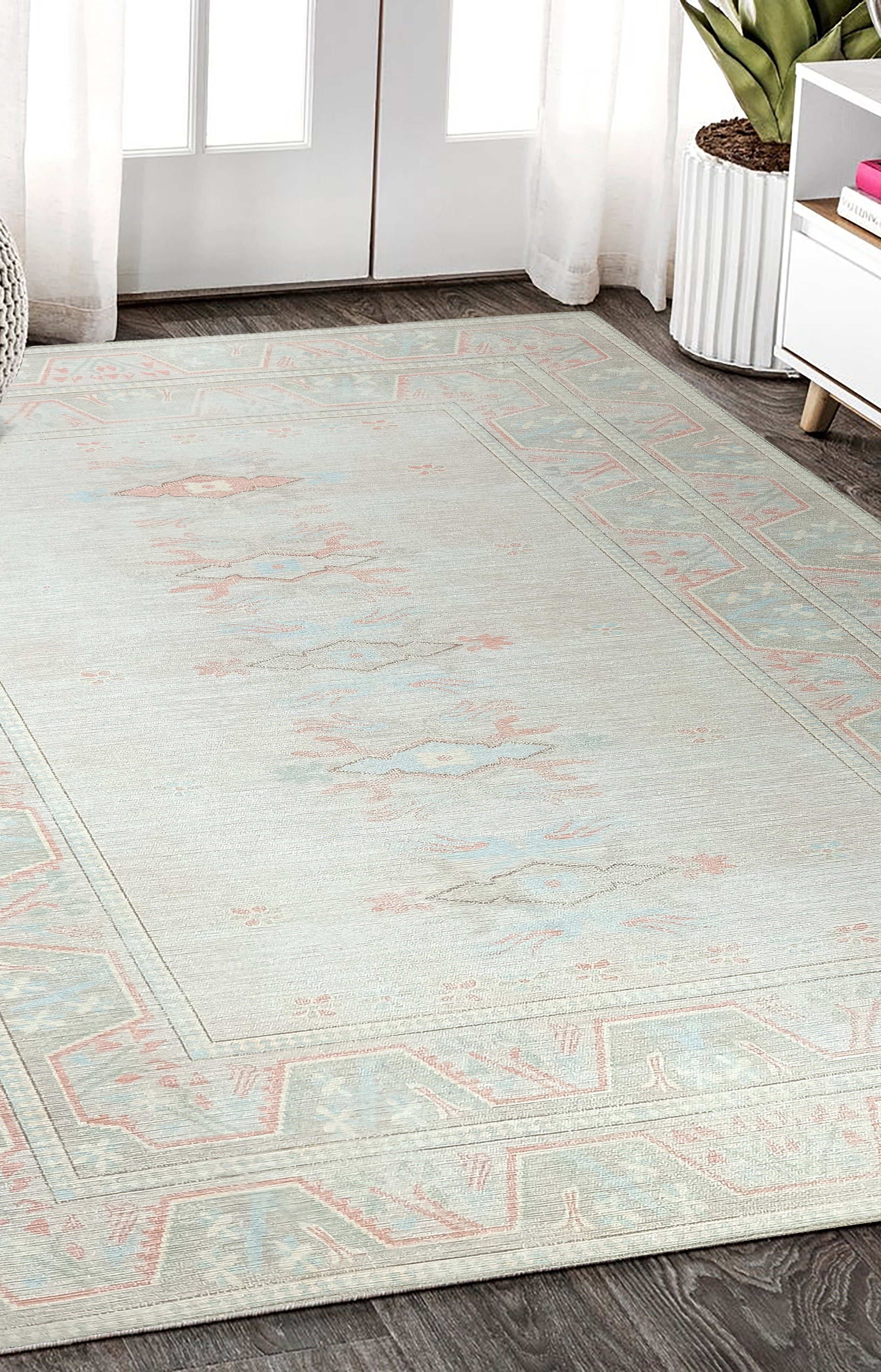 Milas Muted Baby Blue & Pale Blush Turkish Rug