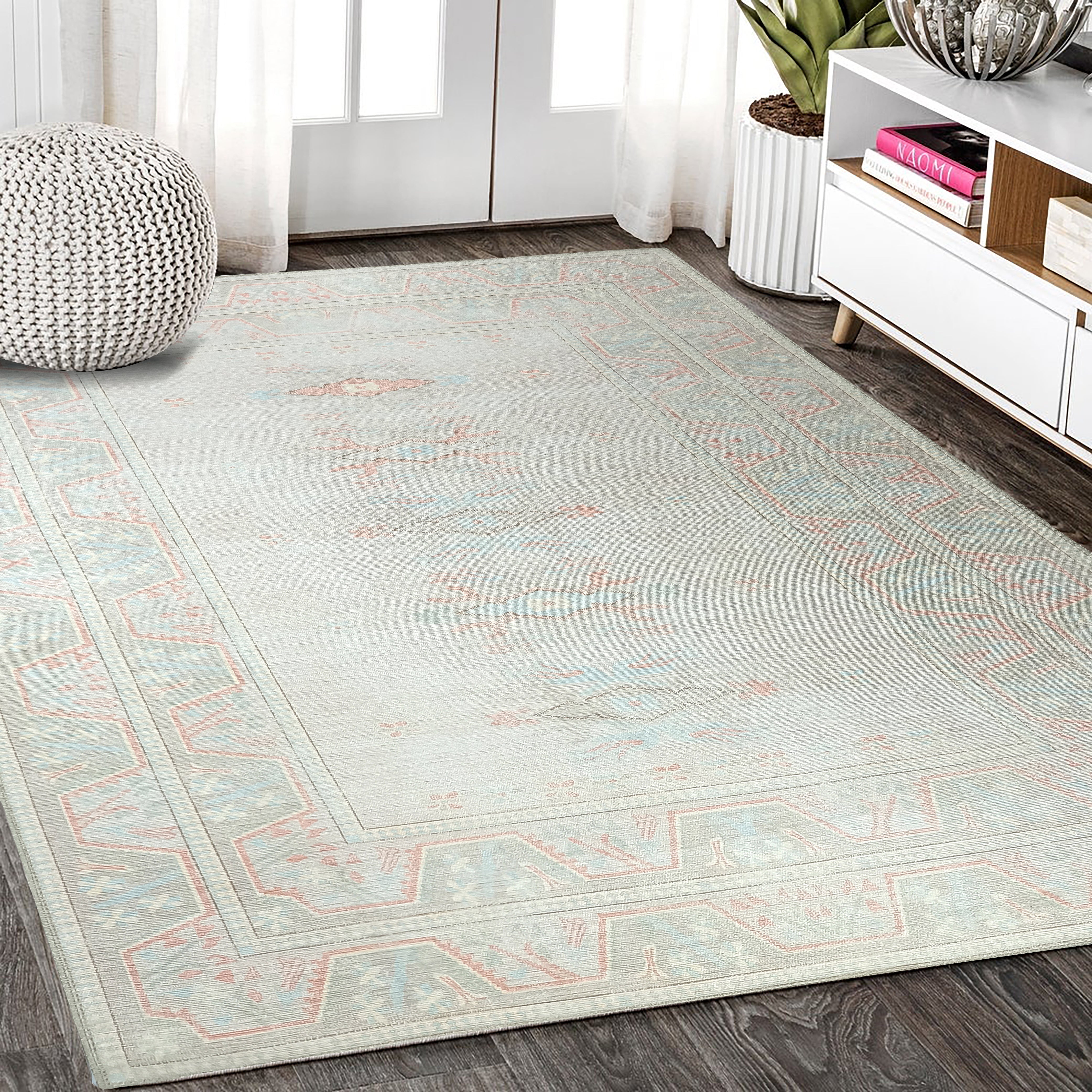 Milas Muted Baby Blue & Pale Blush Turkish Rug