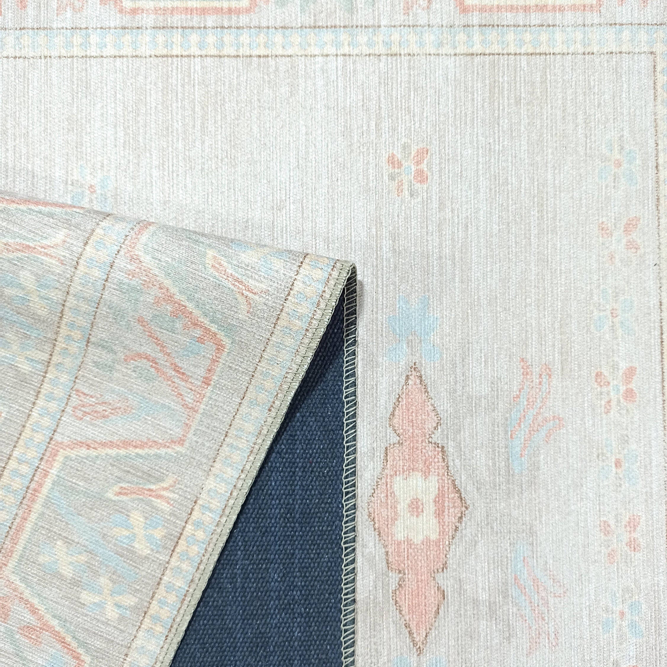 Milas Muted Baby Blue & Pale Blush Turkish Rug