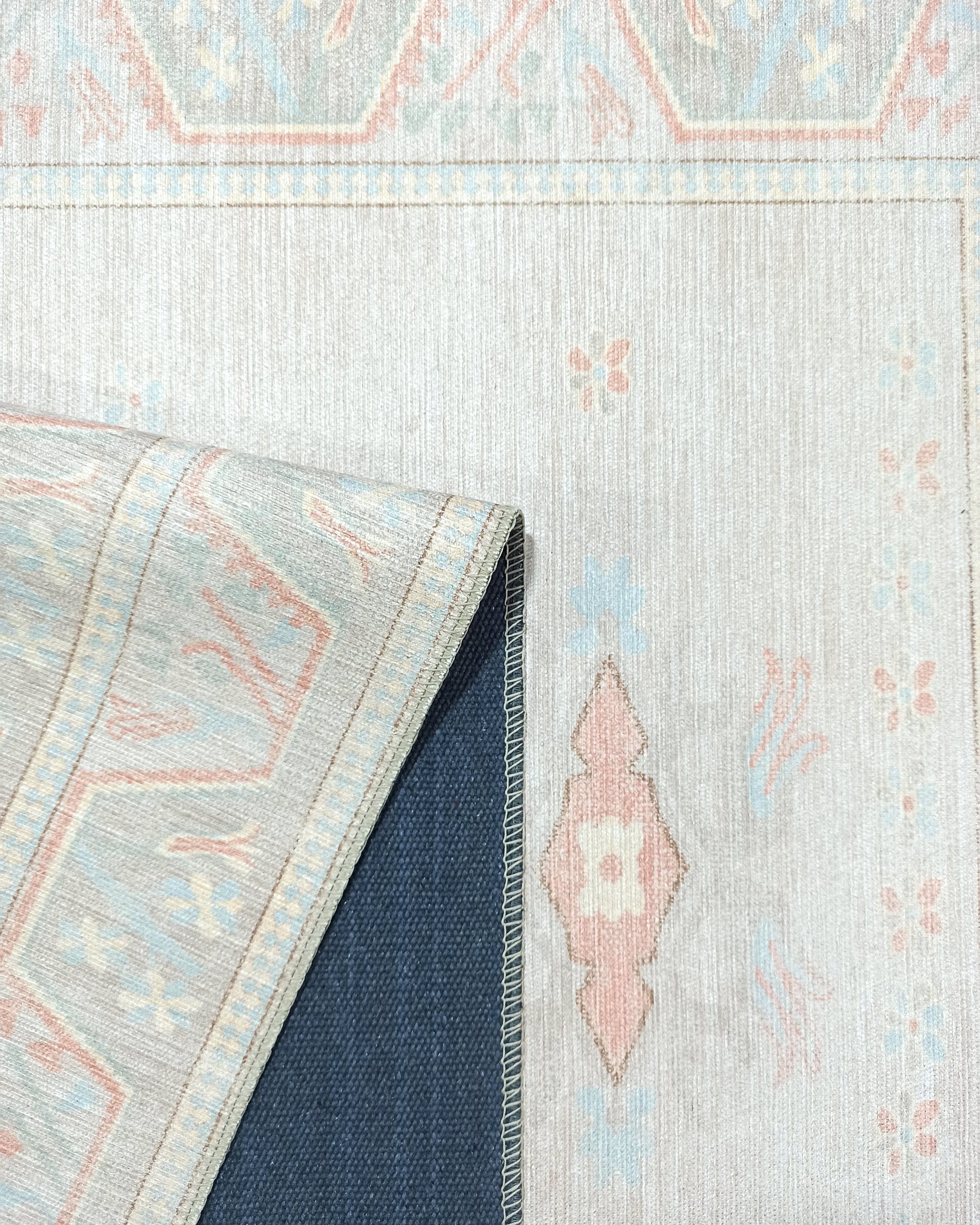 Milas Muted Baby Blue & Pale Blush Turkish Rug