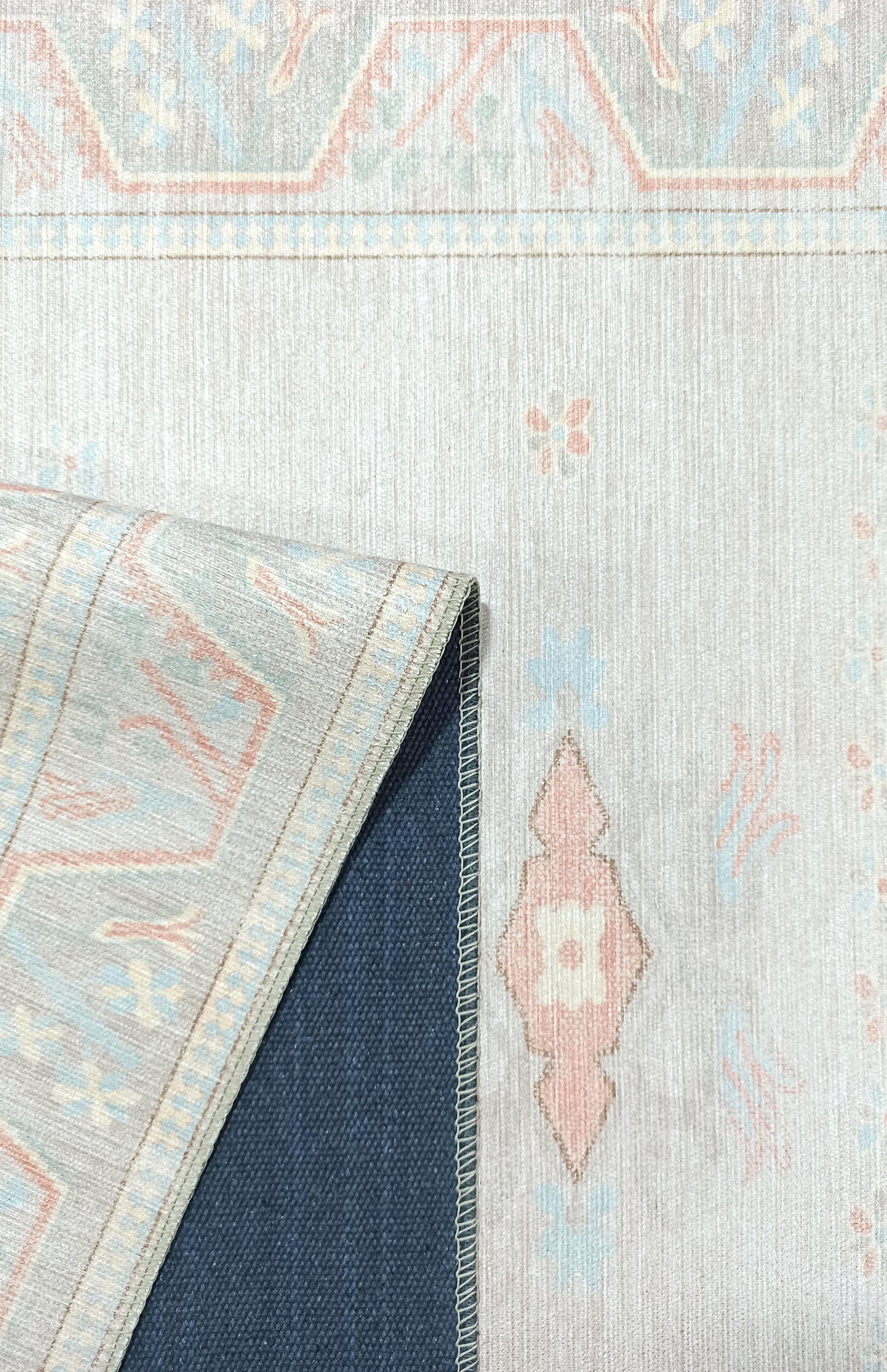 Milas Muted Baby Blue & Pale Blush Turkish Rug