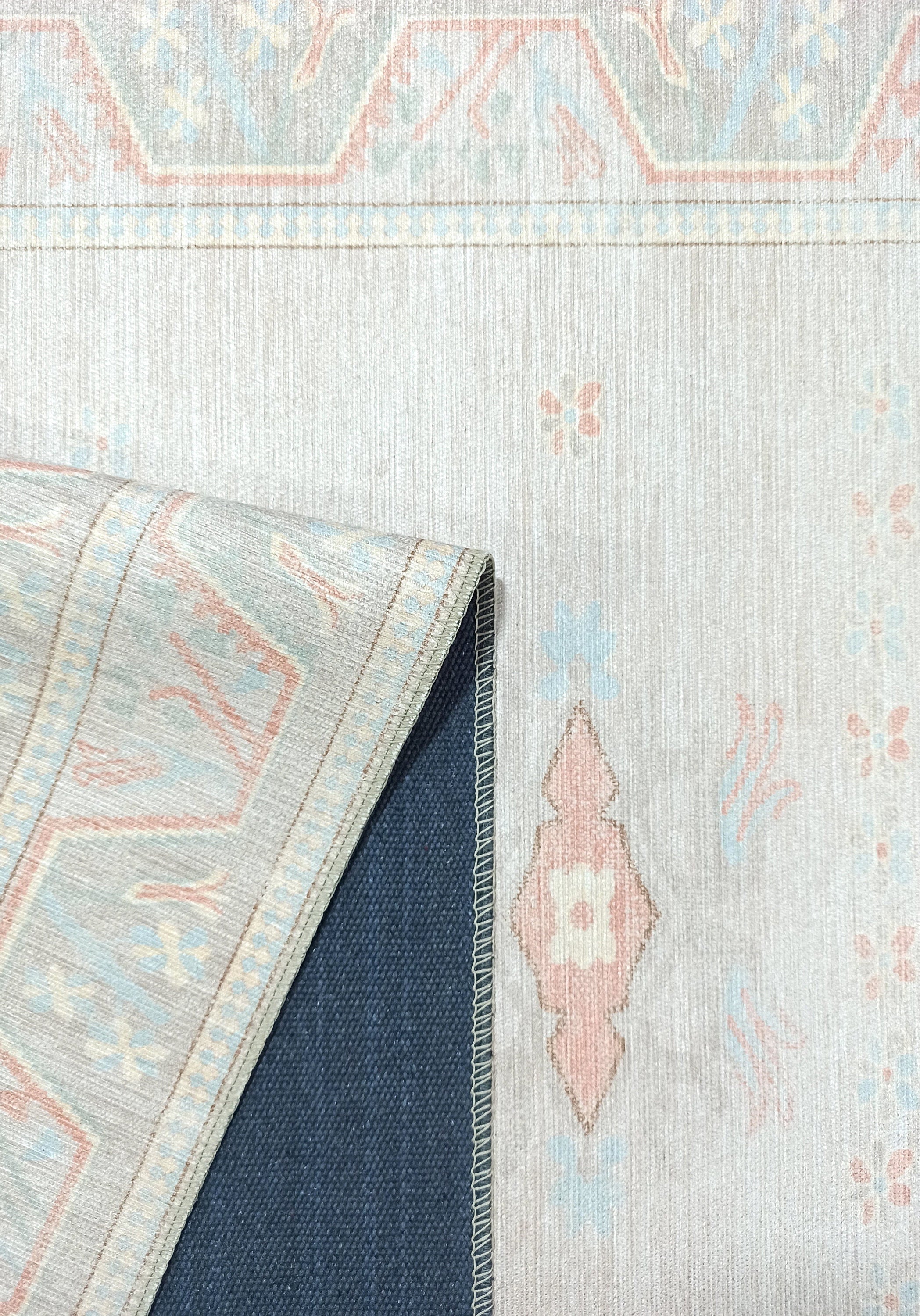 Milas Muted Baby Blue & Pale Blush Turkish Rug