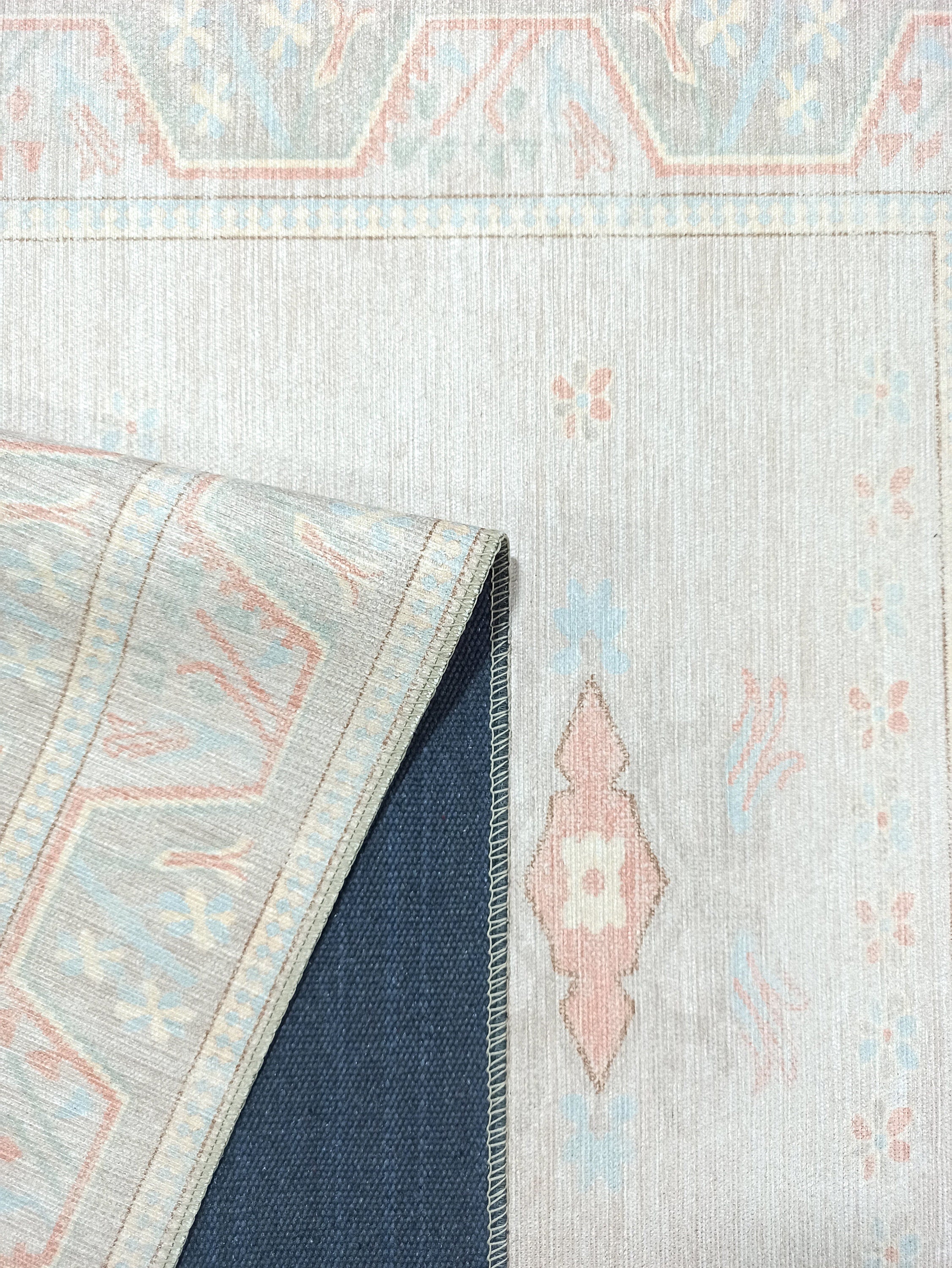 Milas Muted Baby Blue & Pale Blush Turkish Rug