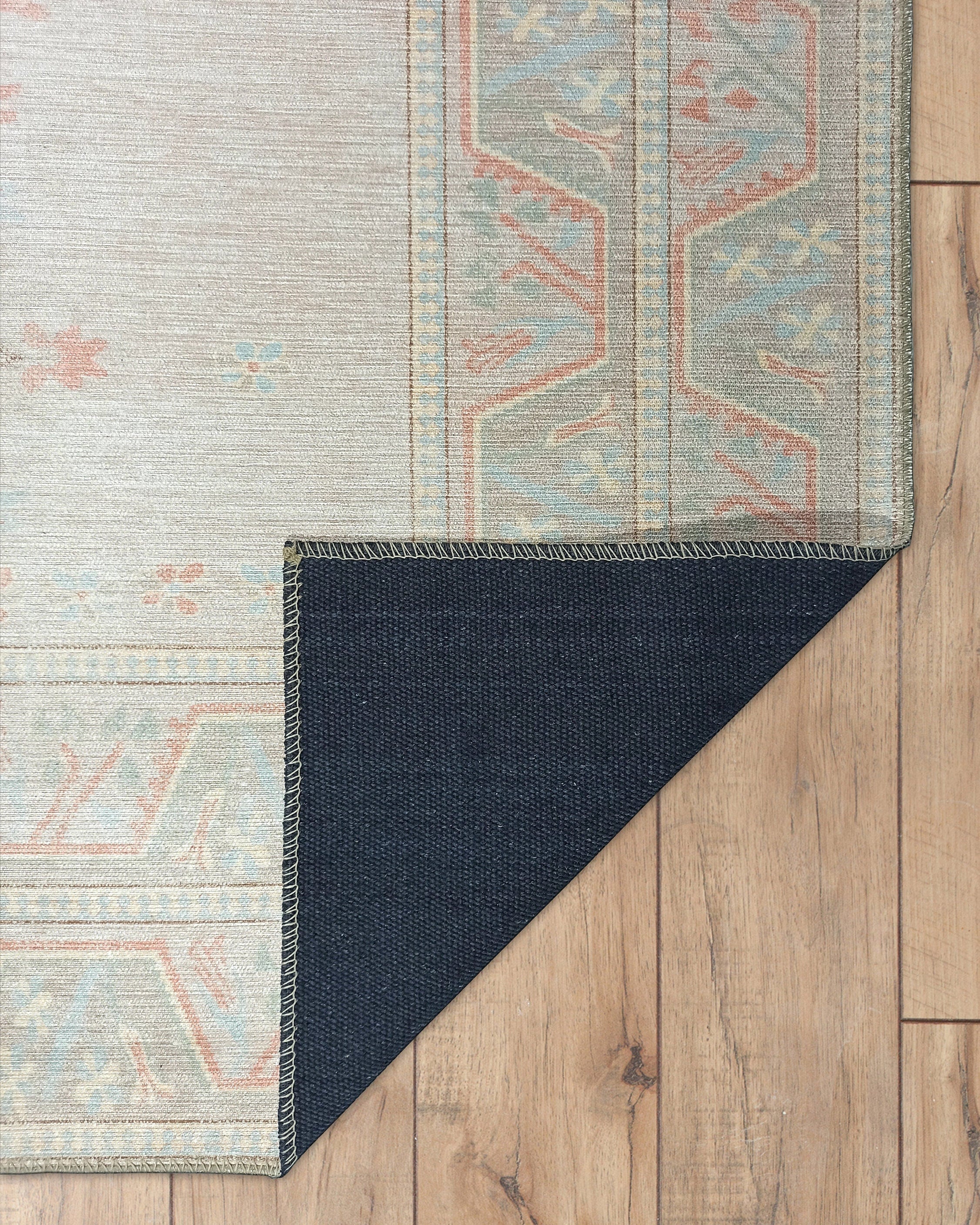 Milas Muted Baby Blue & Pale Blush Turkish Rug