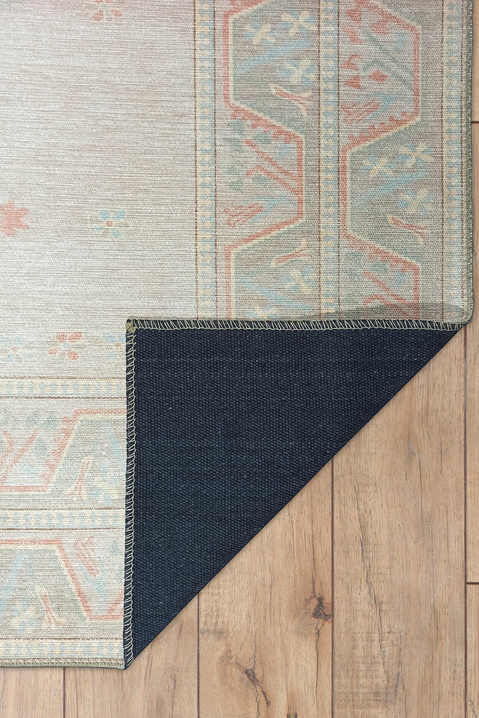 Milas Muted Baby Blue & Pale Blush Turkish Rug