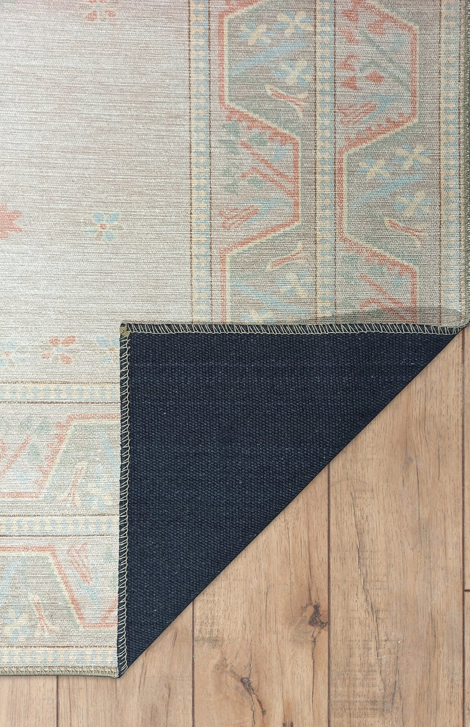 Milas Muted Baby Blue & Pale Blush Turkish Rug