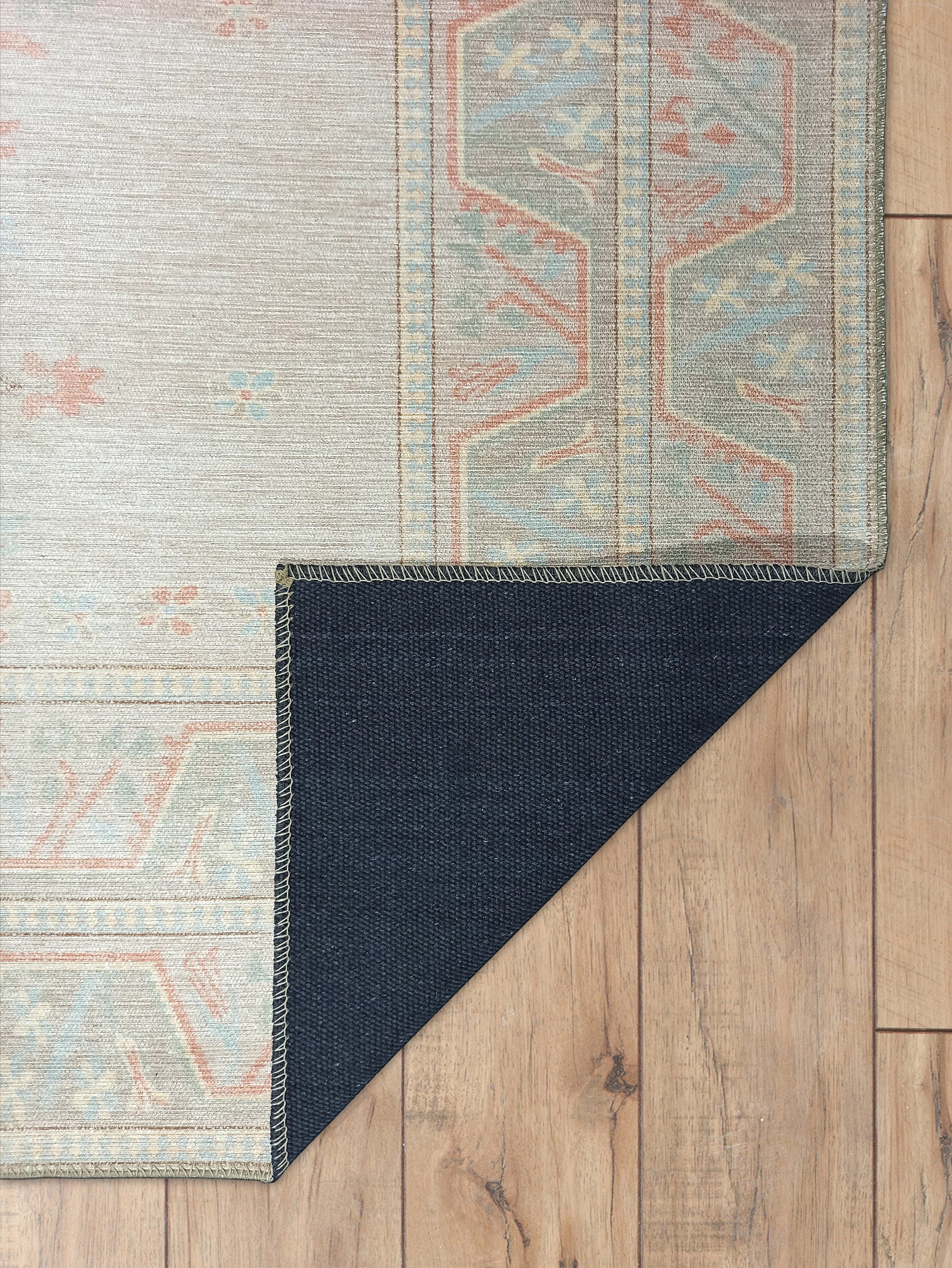 Milas Muted Baby Blue & Pale Blush Turkish Rug