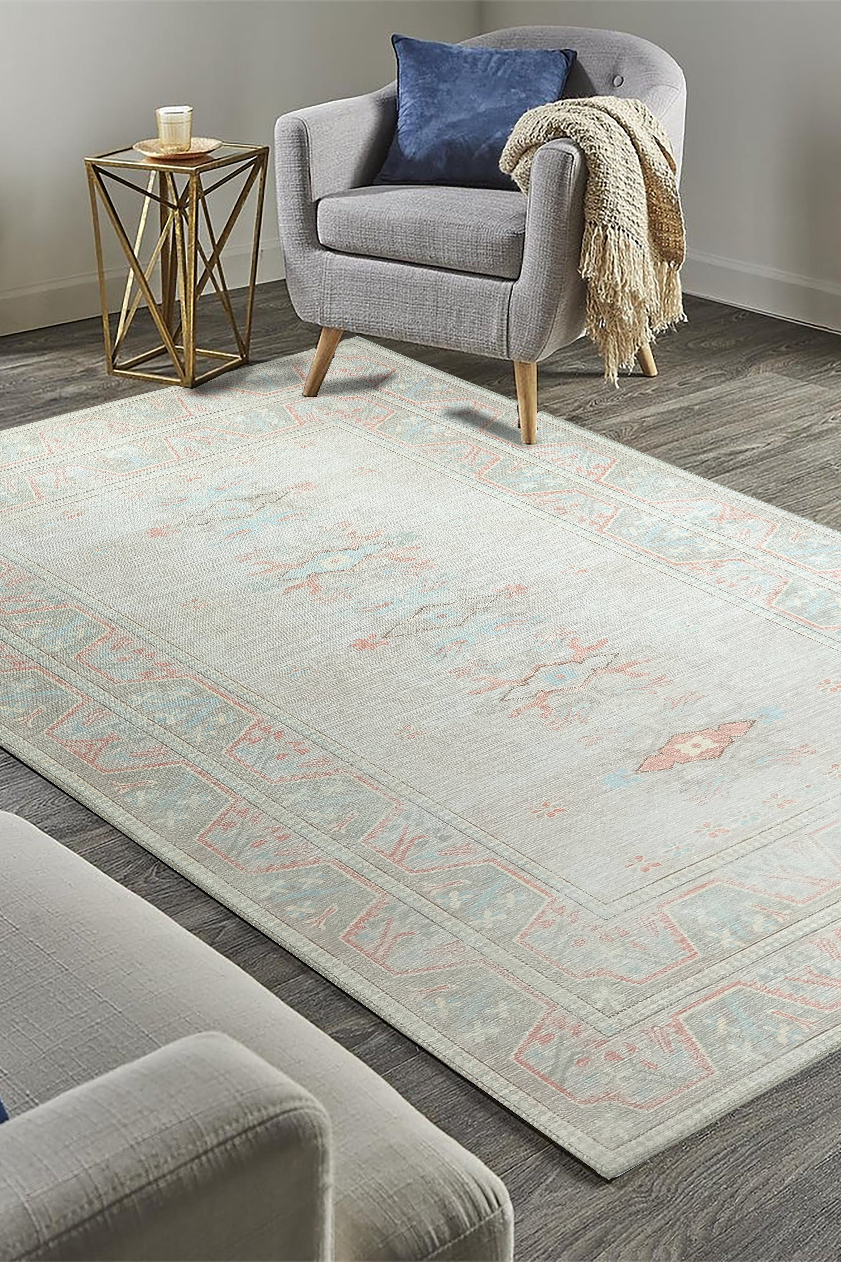 Milas Muted Baby Blue & Pale Blush Turkish Rug