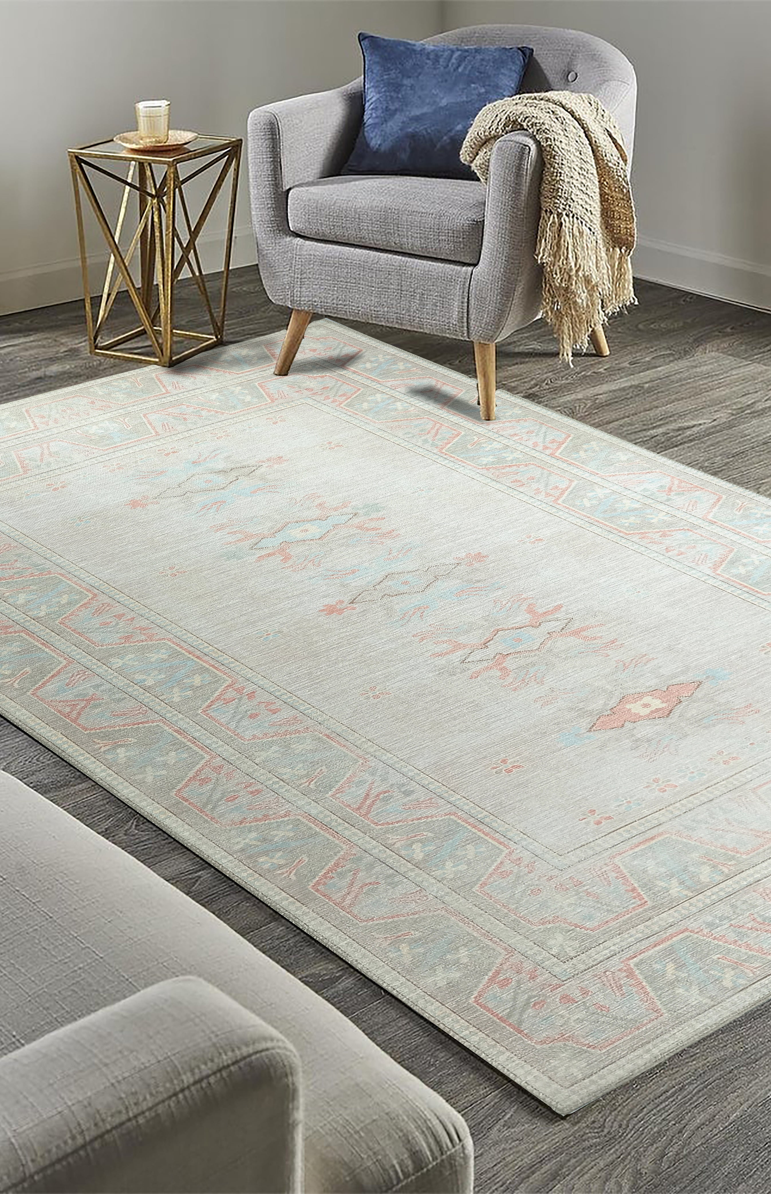 Milas Muted Baby Blue & Pale Blush Turkish Rug