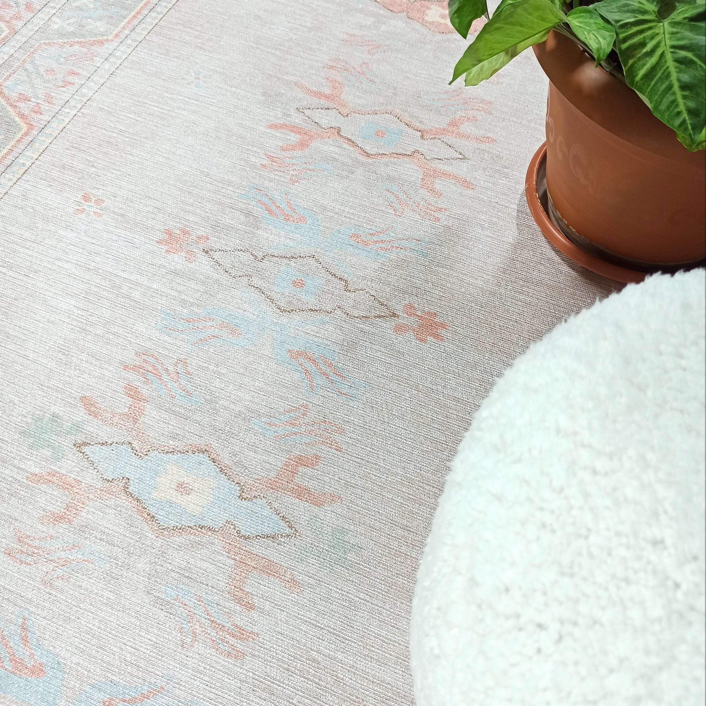 Milas Muted Baby Blue & Pale Blush Turkish Rug