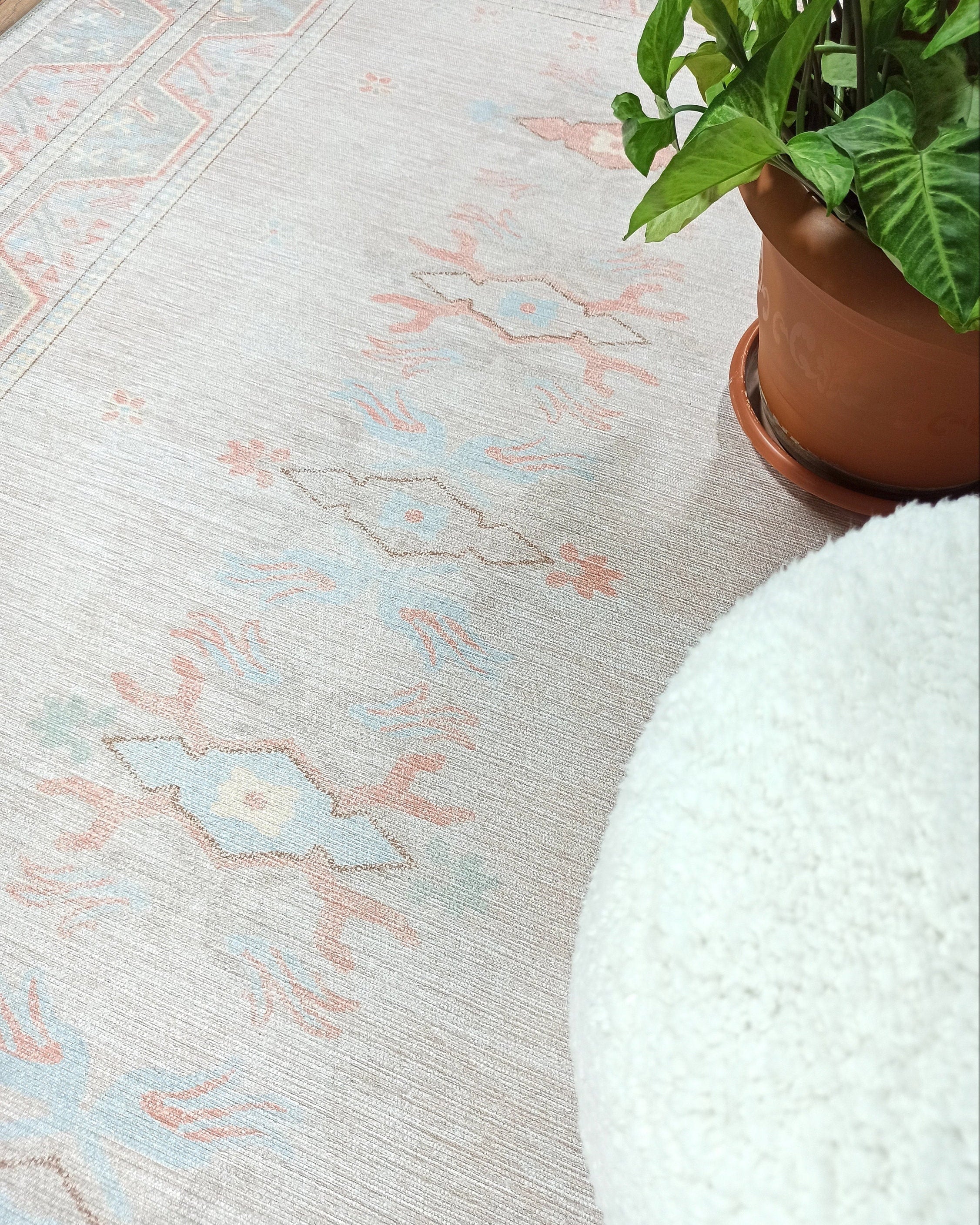 Milas Muted Baby Blue & Pale Blush Turkish Rug