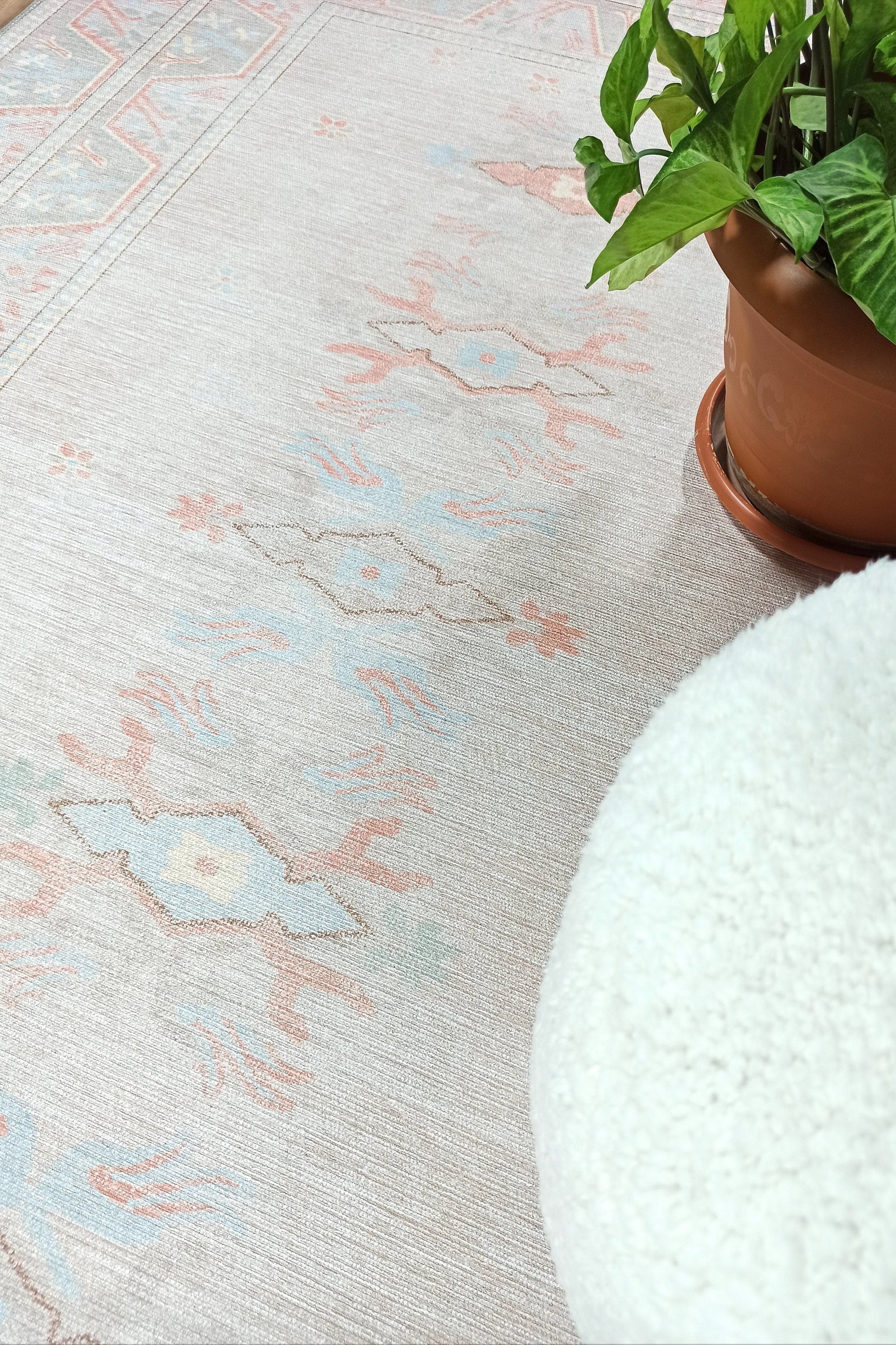 Milas Muted Baby Blue & Pale Blush Turkish Rug