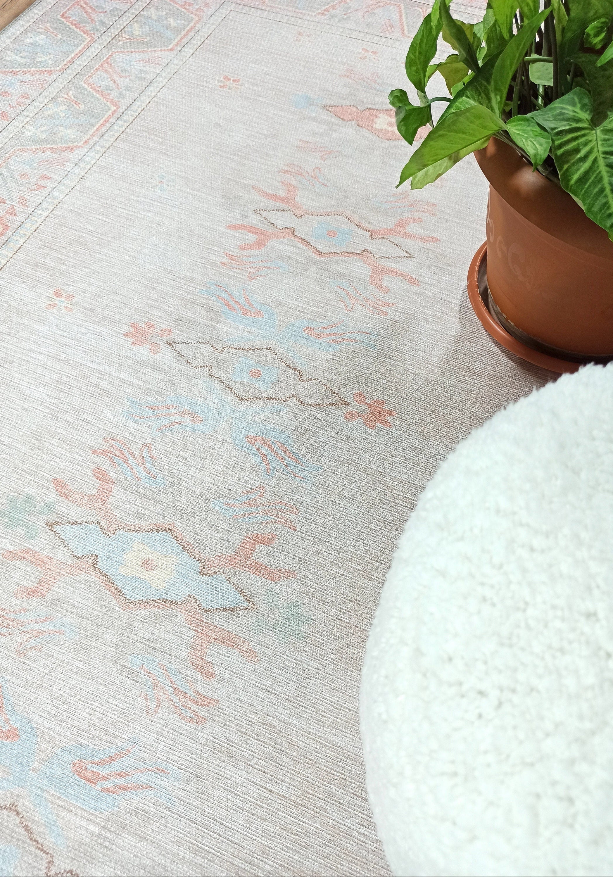 Milas Muted Baby Blue & Pale Blush Turkish Rug