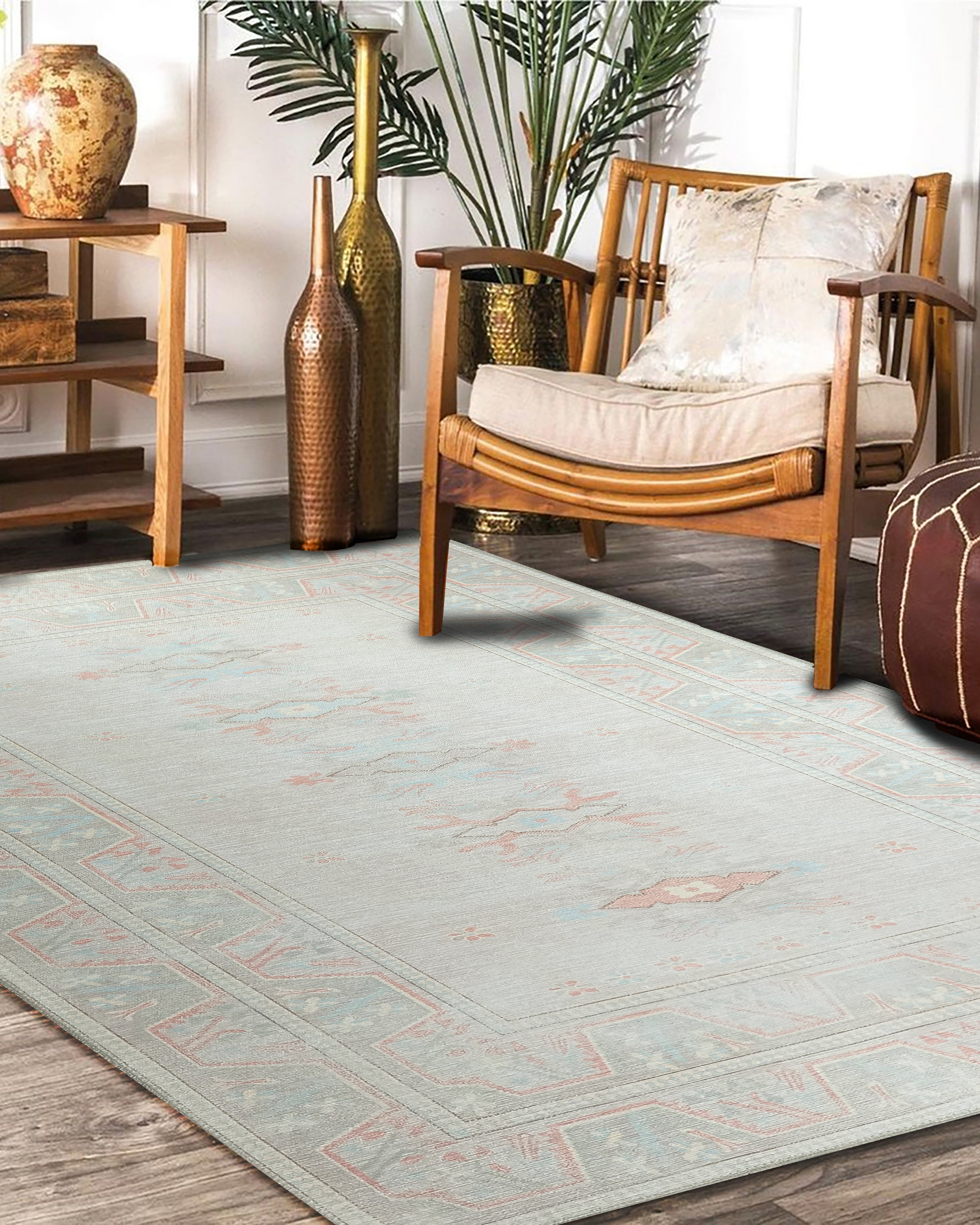 Milas Muted Baby Blue & Pale Blush Turkish Rug