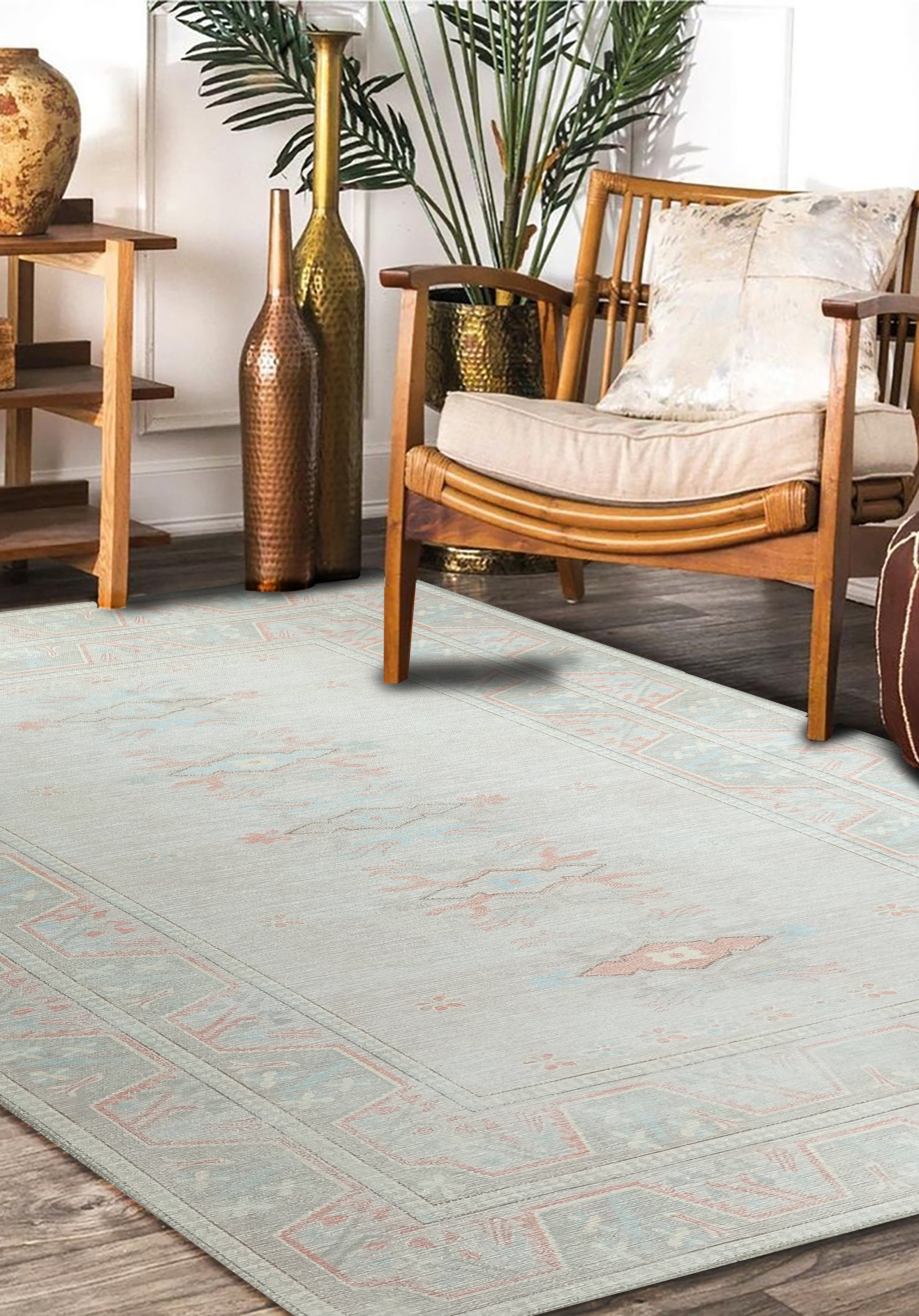 Milas Muted Baby Blue & Pale Blush Turkish Rug