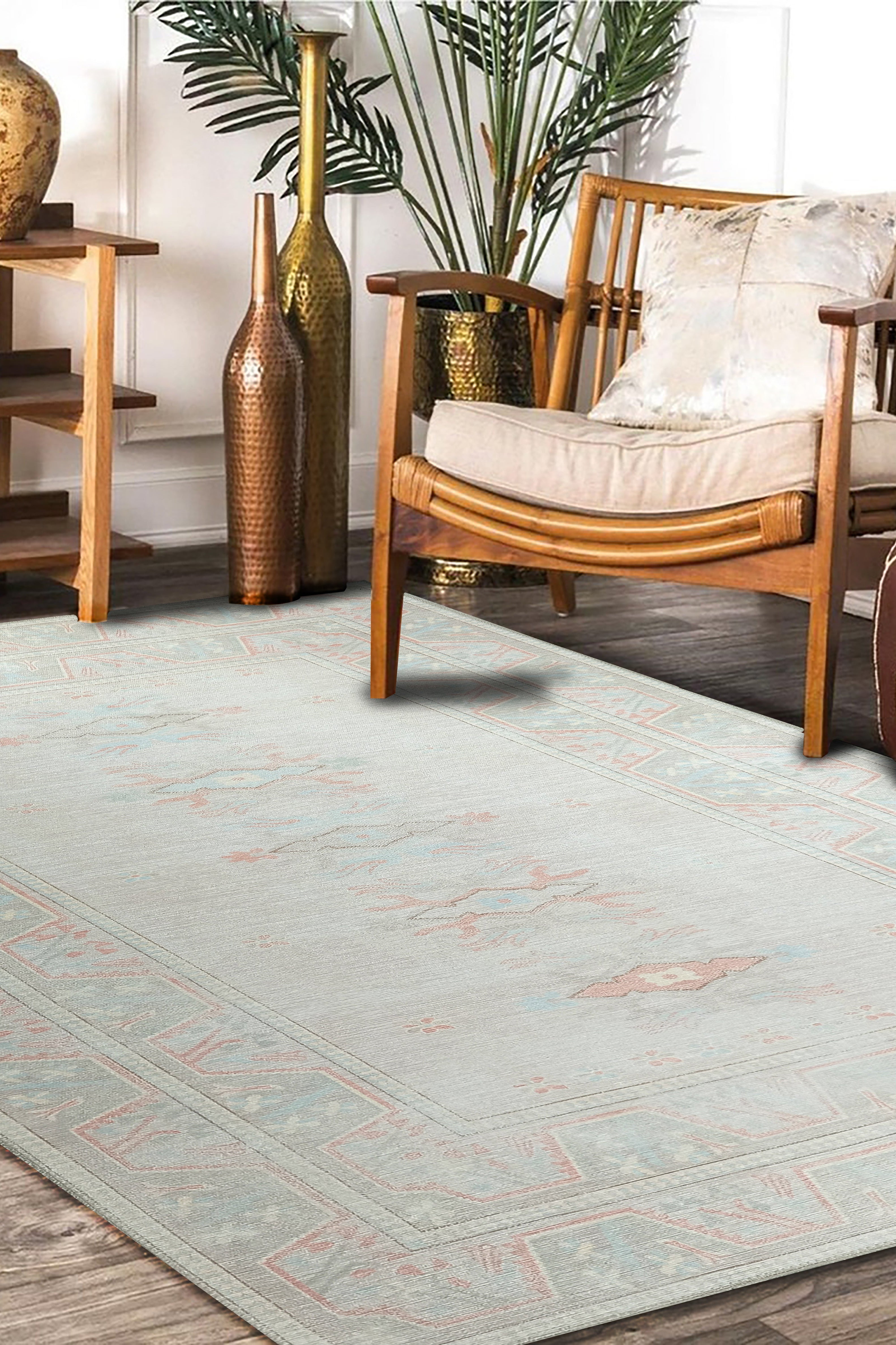 Milas Muted Baby Blue & Pale Blush Turkish Rug