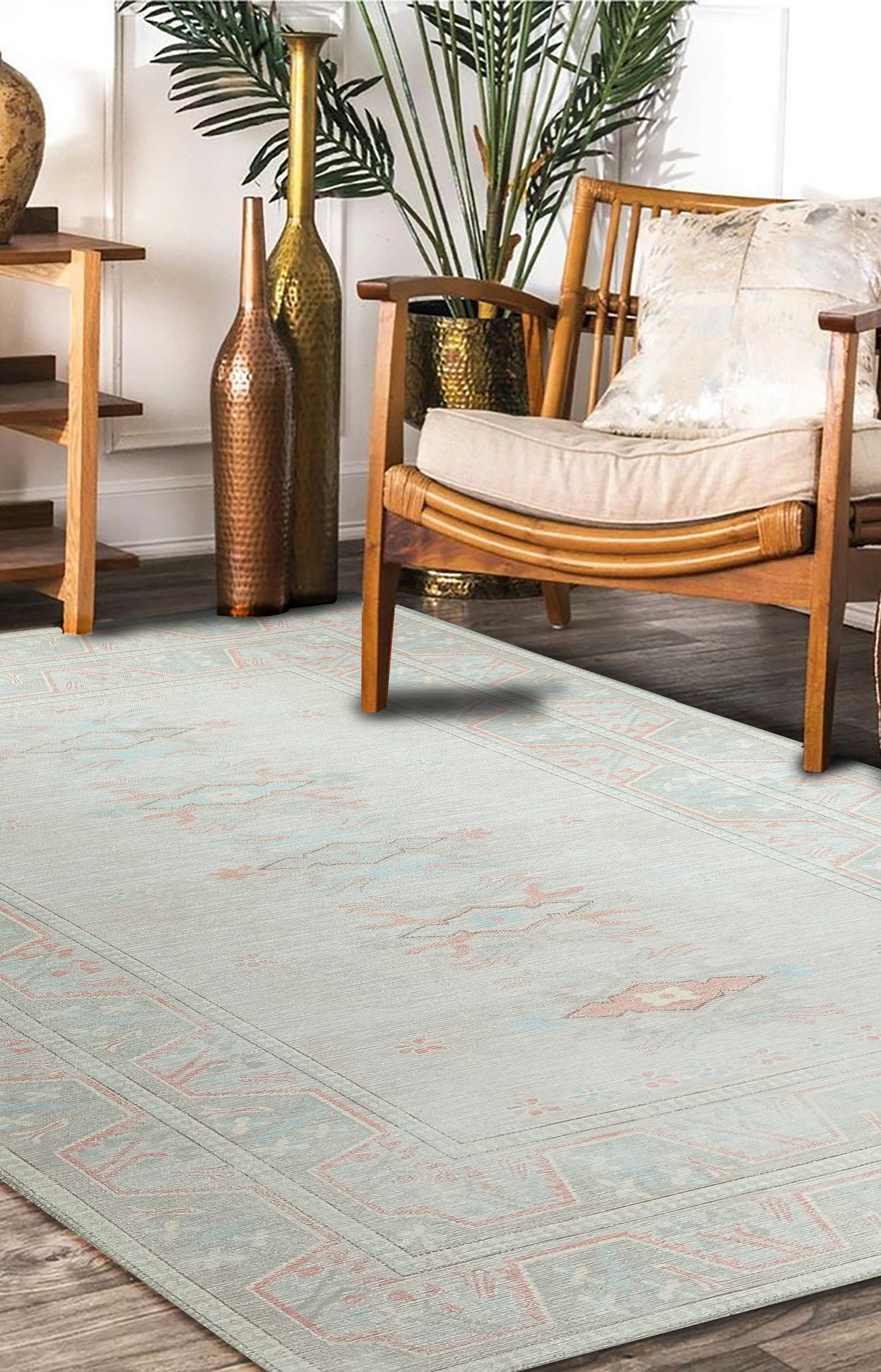 Milas Muted Baby Blue & Pale Blush Turkish Rug