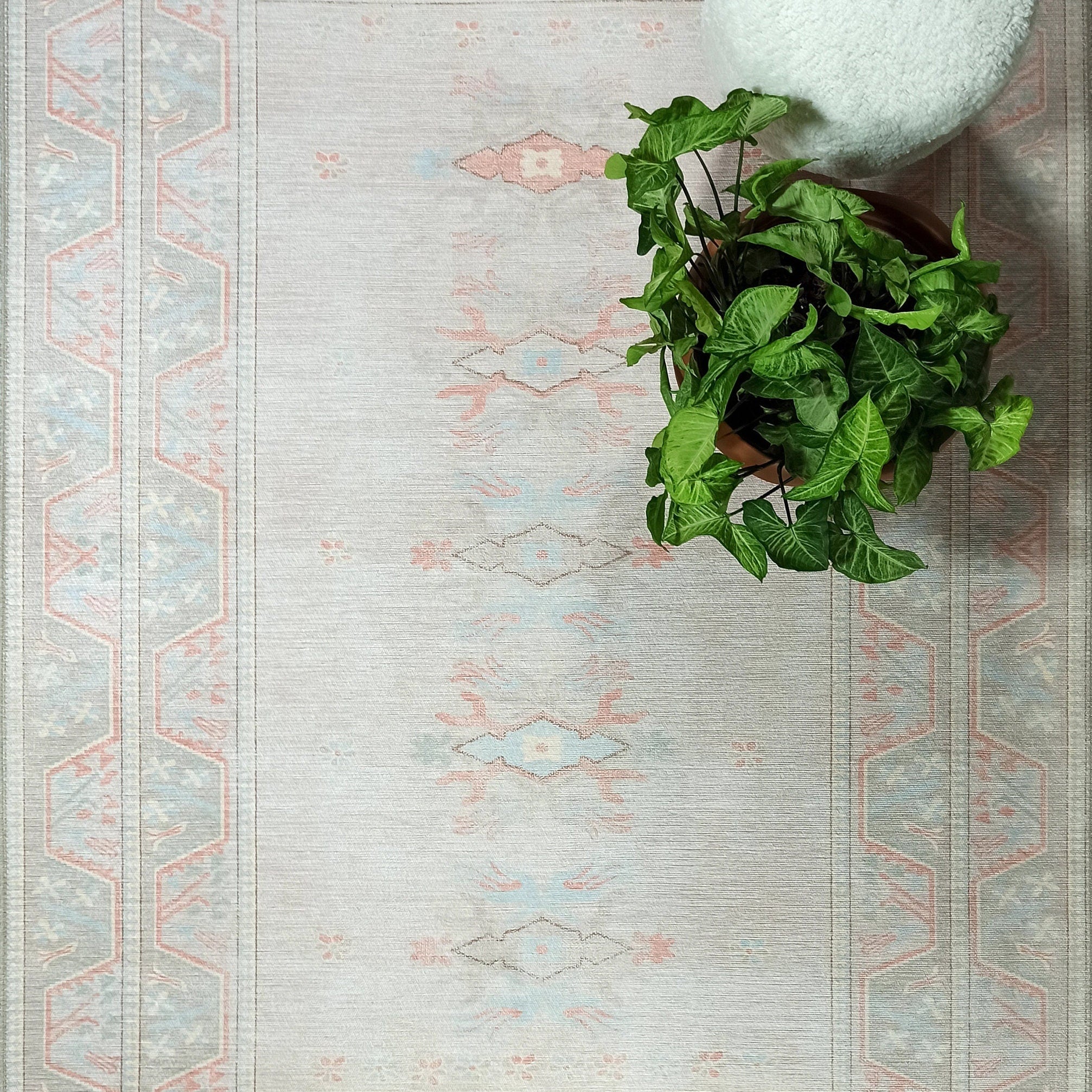 Milas Muted Baby Blue & Pale Blush Turkish Rug