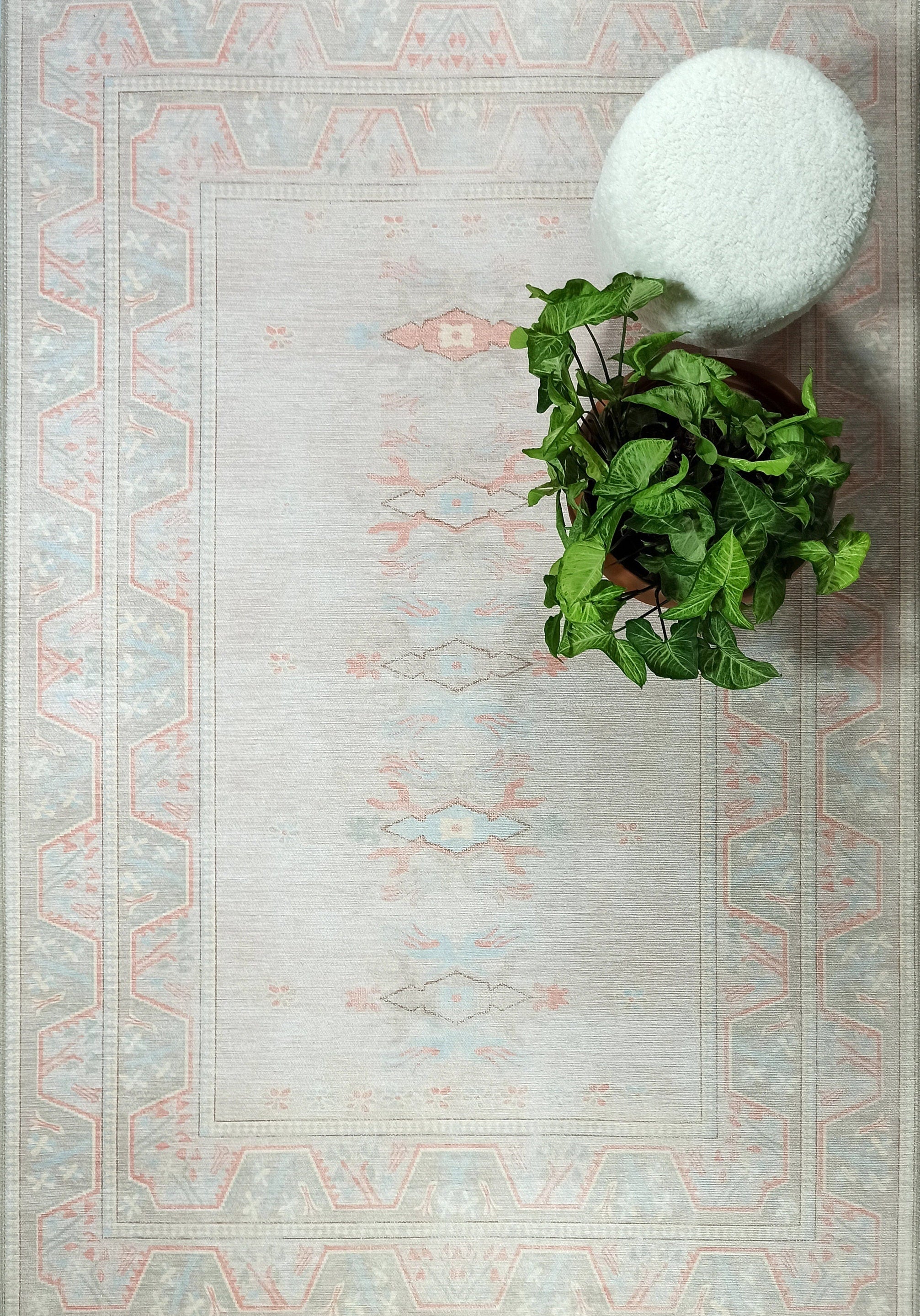 Milas Muted Baby Blue & Pale Blush Turkish Rug