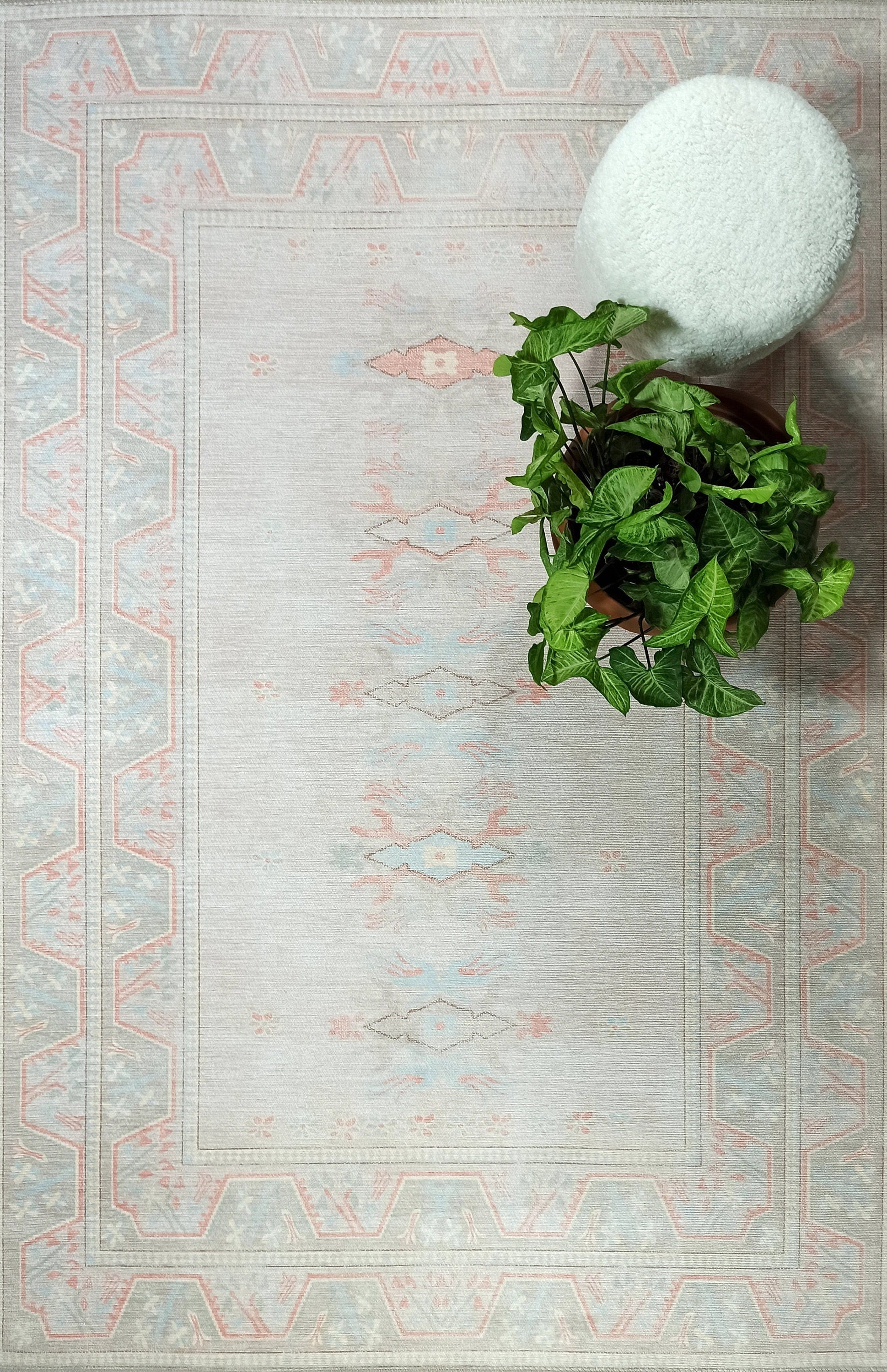 Milas Muted Baby Blue & Pale Blush Turkish Rug
