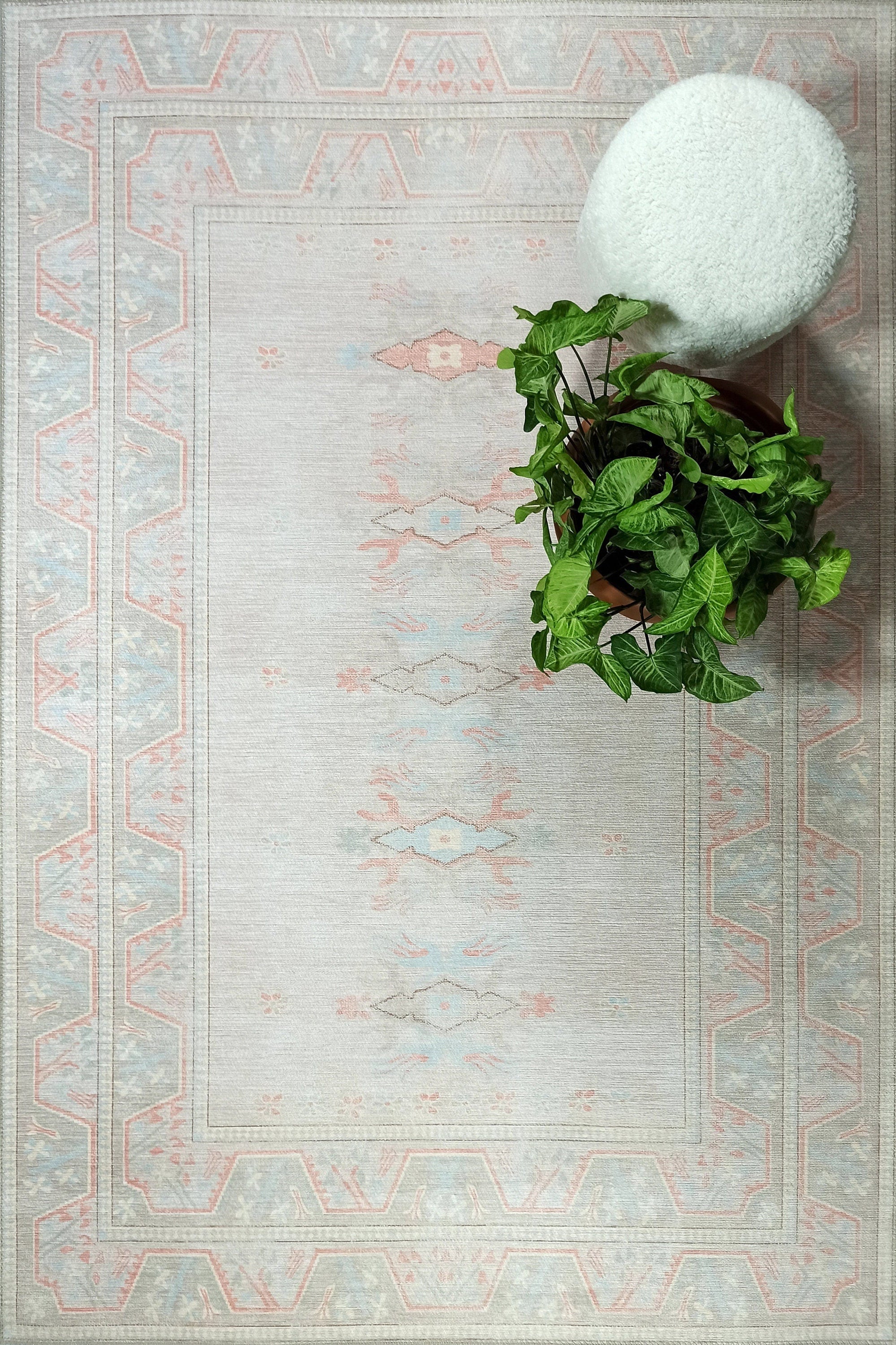 Milas Muted Baby Blue & Pale Blush Turkish Rug